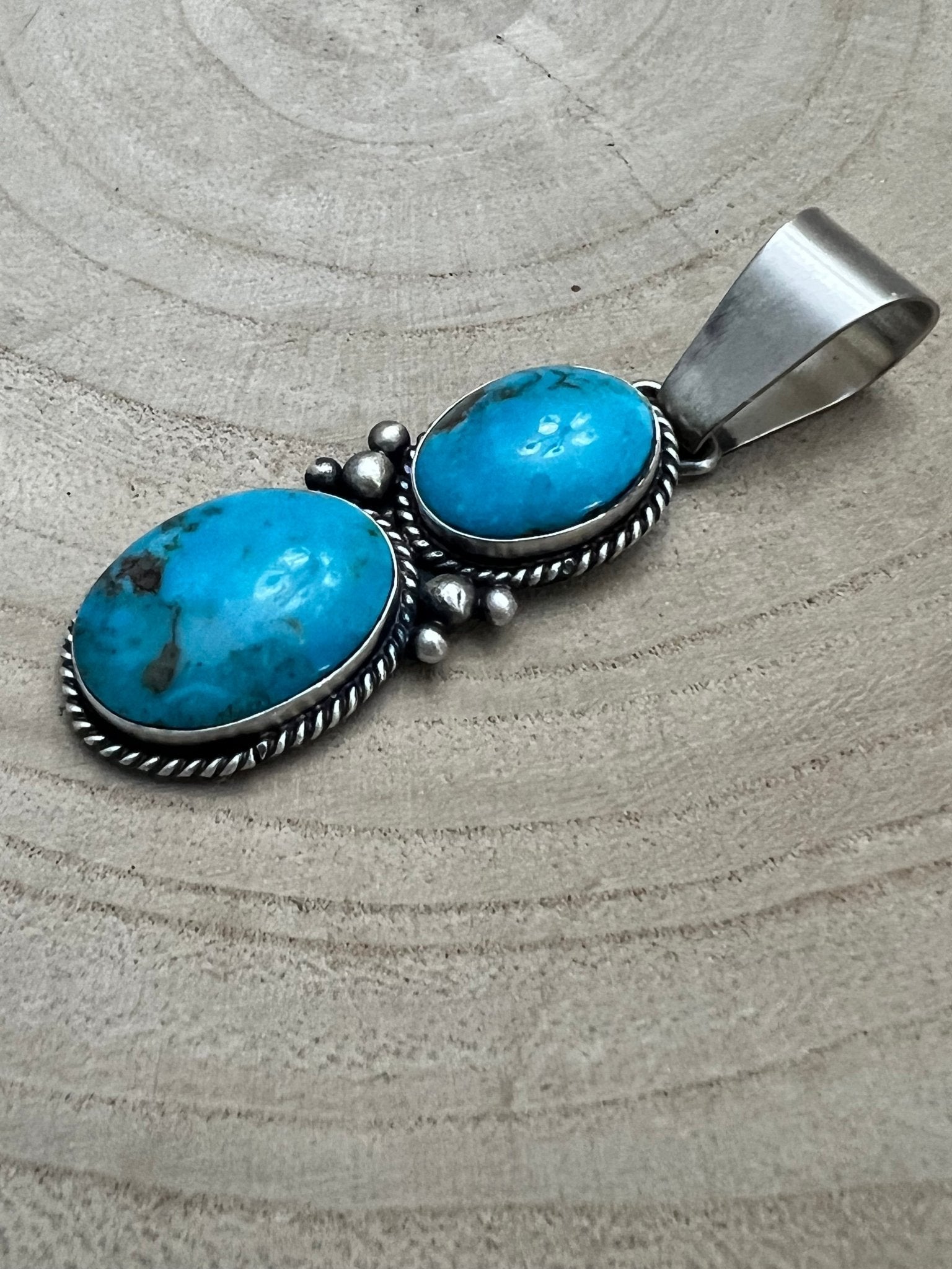 Paul Livingston Navajo Sterling Silver Pendant with Sonoran Gem Turquoise — 2 5/8" Long - Rooted & Reckless Co.
