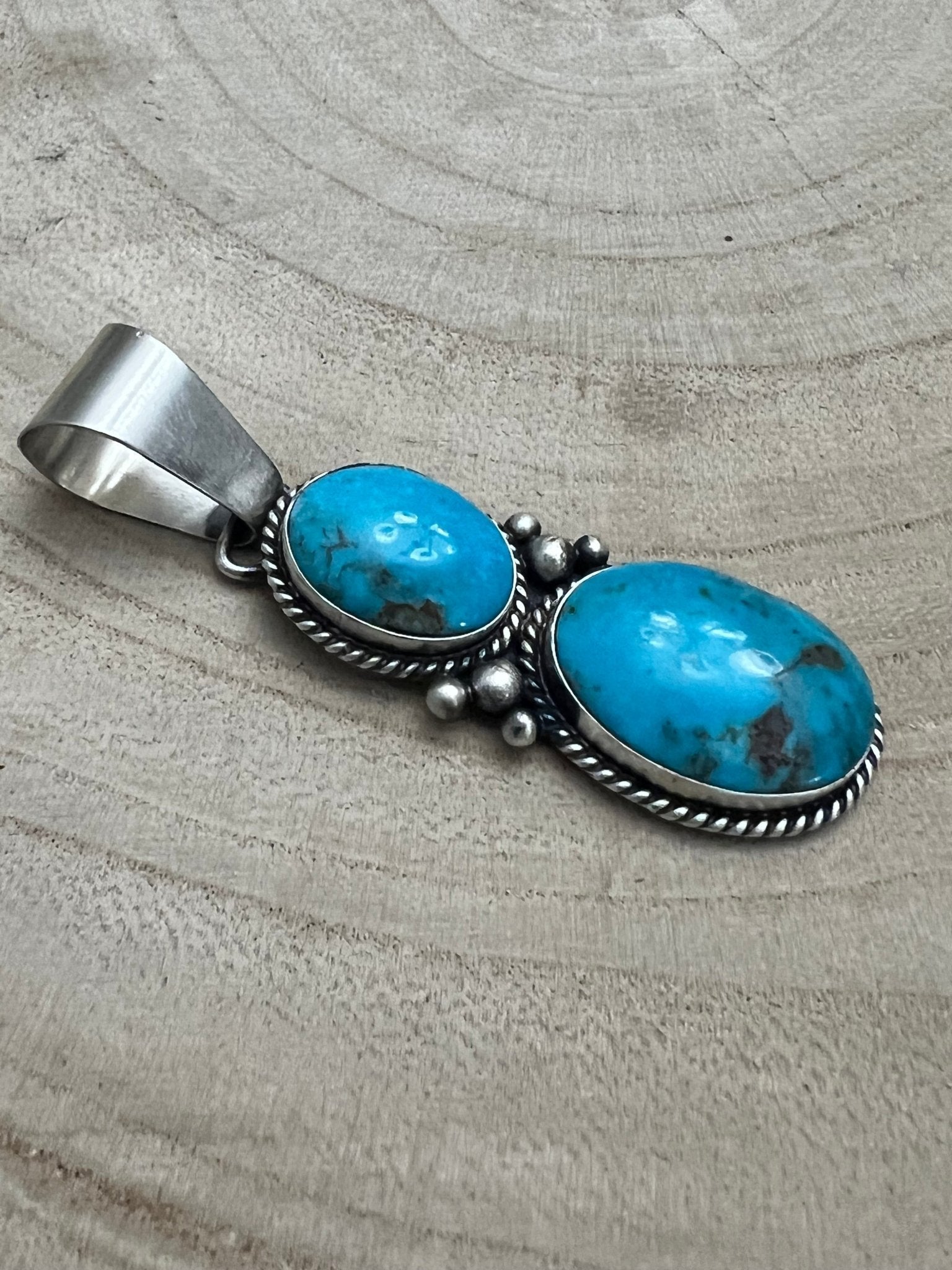 Paul Livingston Navajo Sterling Silver Pendant with Sonoran Gem Turquoise — 2 5/8" Long - Rooted & Reckless Co.