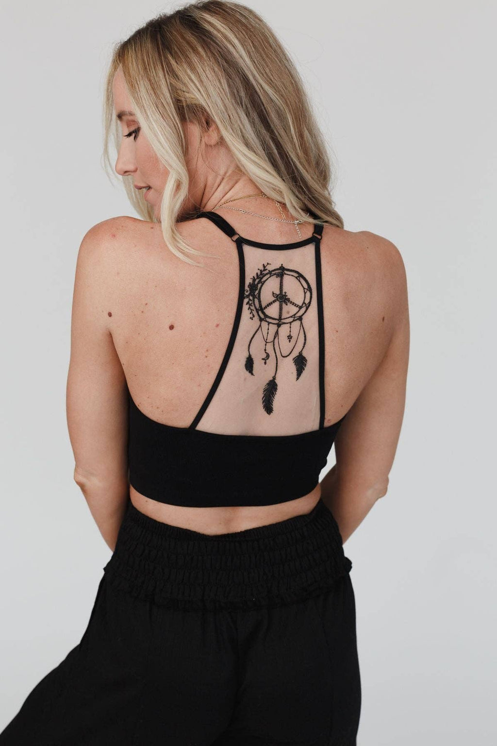 Peace Dreamcatcher Tattoo Bralette - Black - Rooted & Reckless Co.