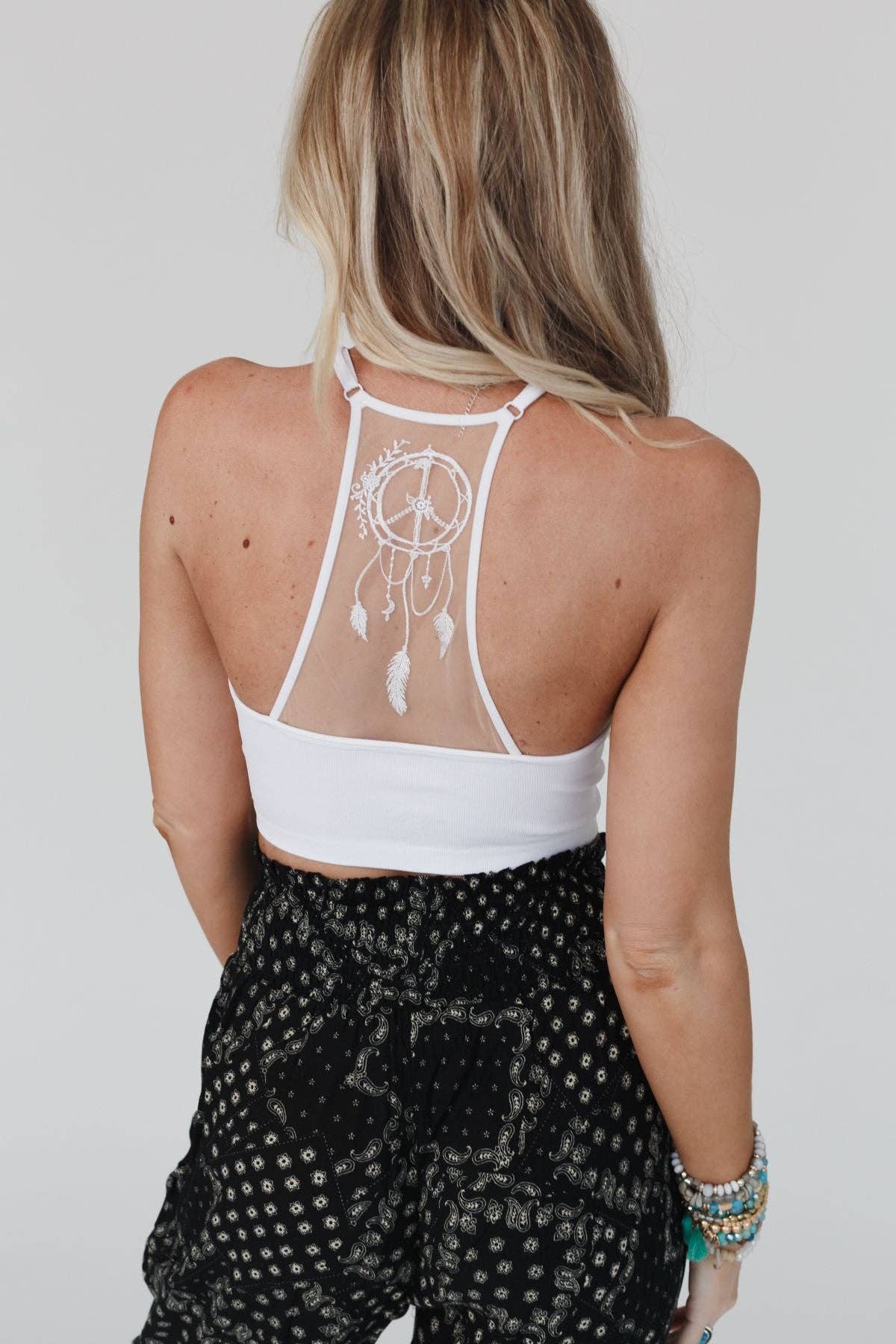 Peace Dreamcatcher Tattoo Bralette - White - Rooted & Reckless Co.