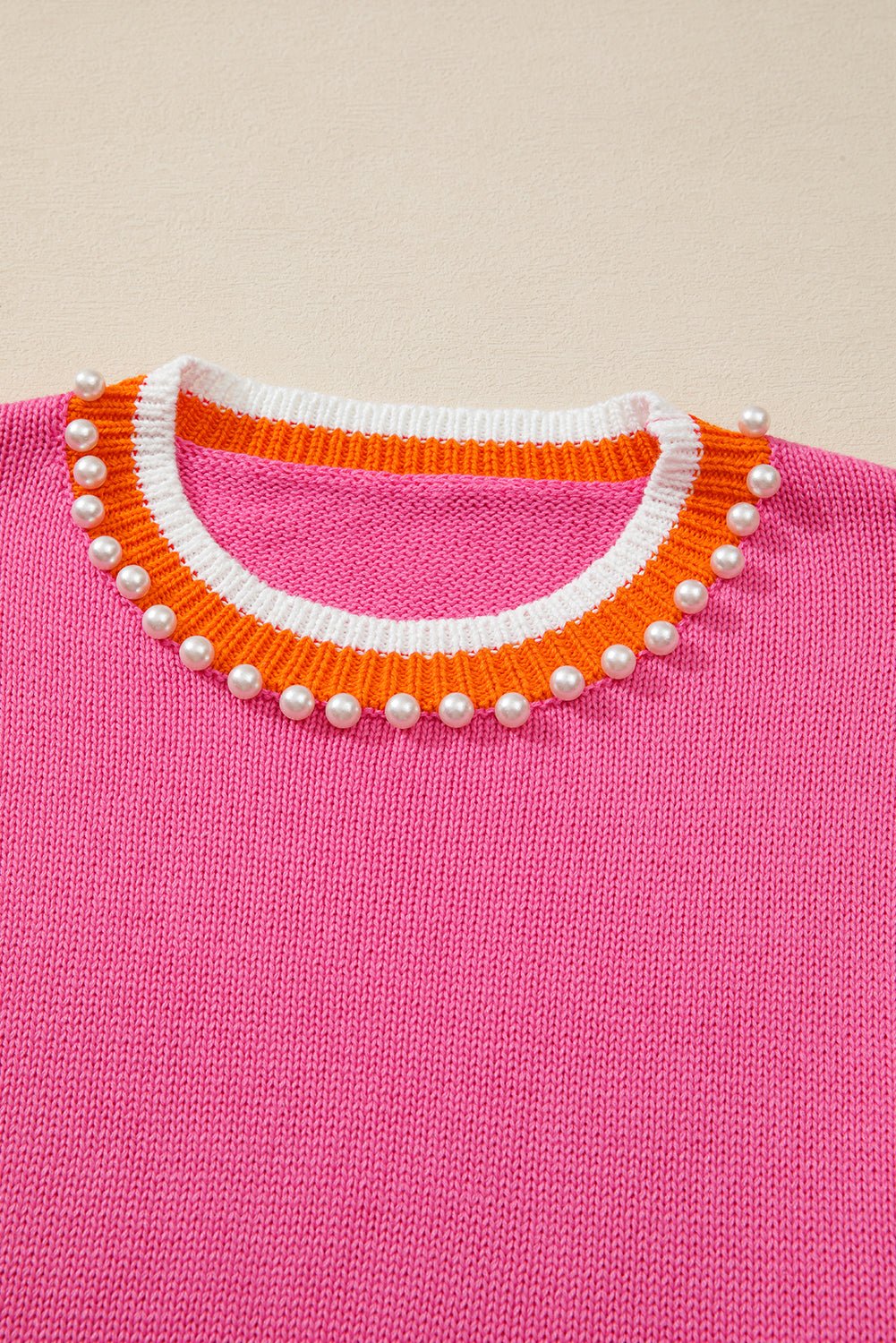 Pearl Contrast Trim Crewneck Drop Shoulder Sweater - Rooted & Reckless Co.
