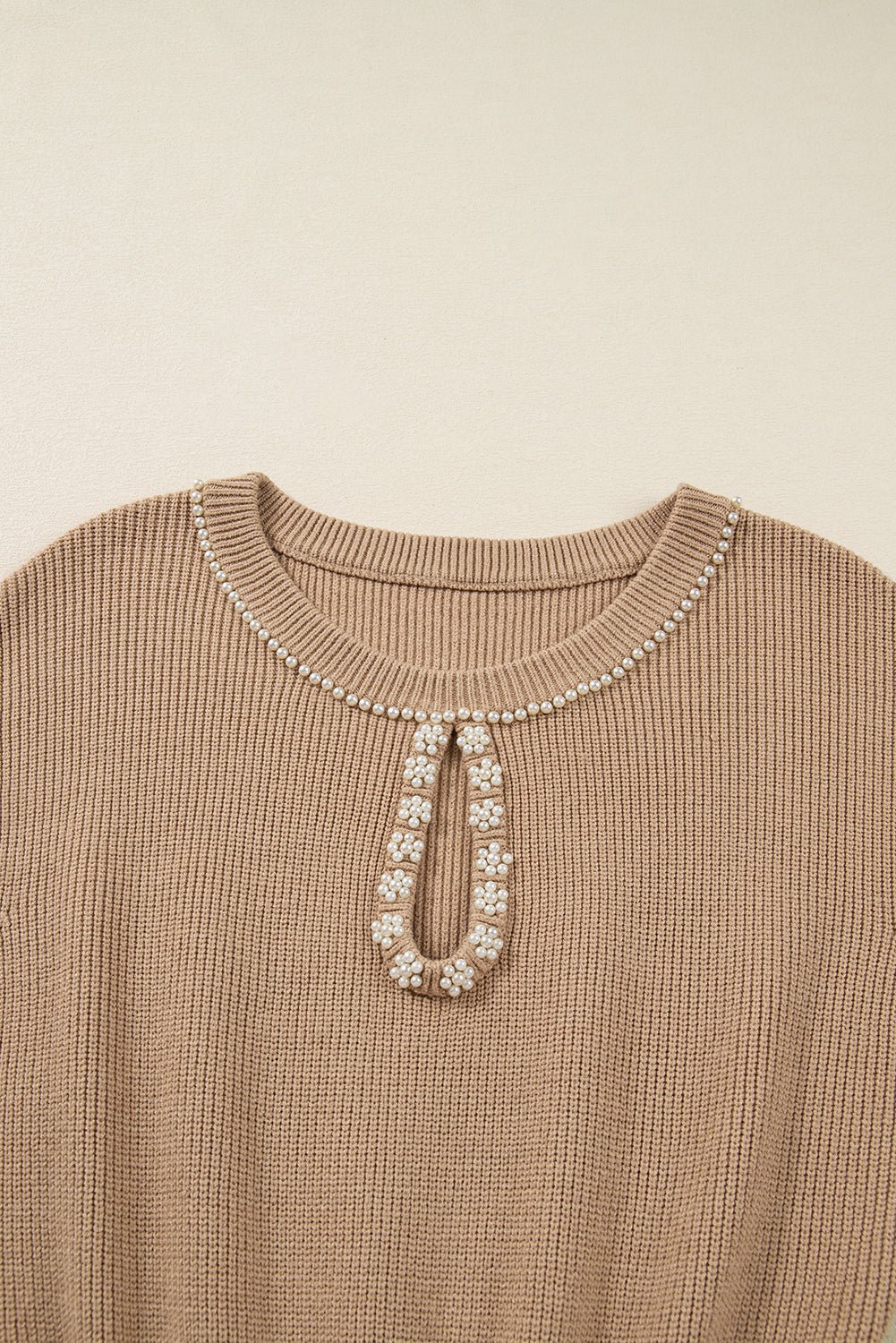 Pearl Embellished Keyhole Ribbed Sweater Dress - Rooted & Reckless Co.