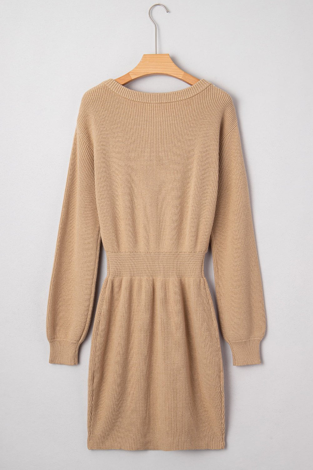 Pearl Embellished Keyhole Ribbed Sweater Dress - Rooted & Reckless Co.