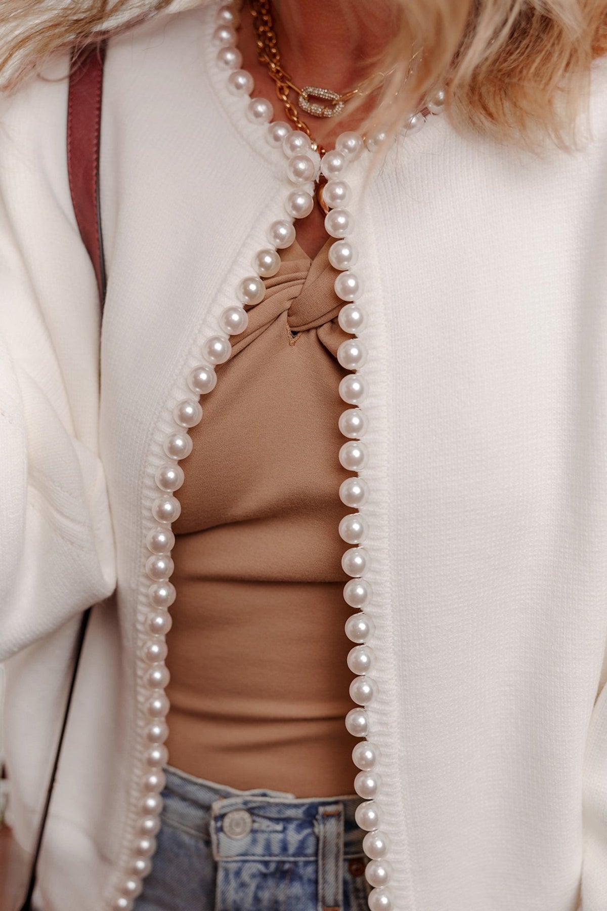 Pearl Embellished Open-Front Cardigan - Rooted & Reckless Co.