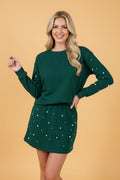 Pearl Embellished Pullover and Mini Skirt Set - Rooted & Reckless Co.