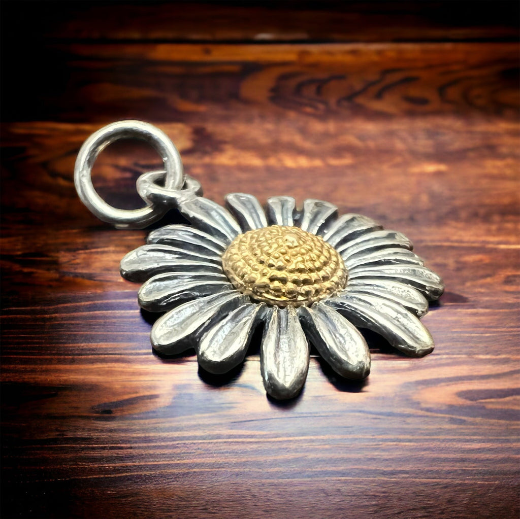 Petite Sterling Silver Daisy with Bronze Charm/Pendant — Two-Tone Floral Western Statement - Rooted & Reckless Co.