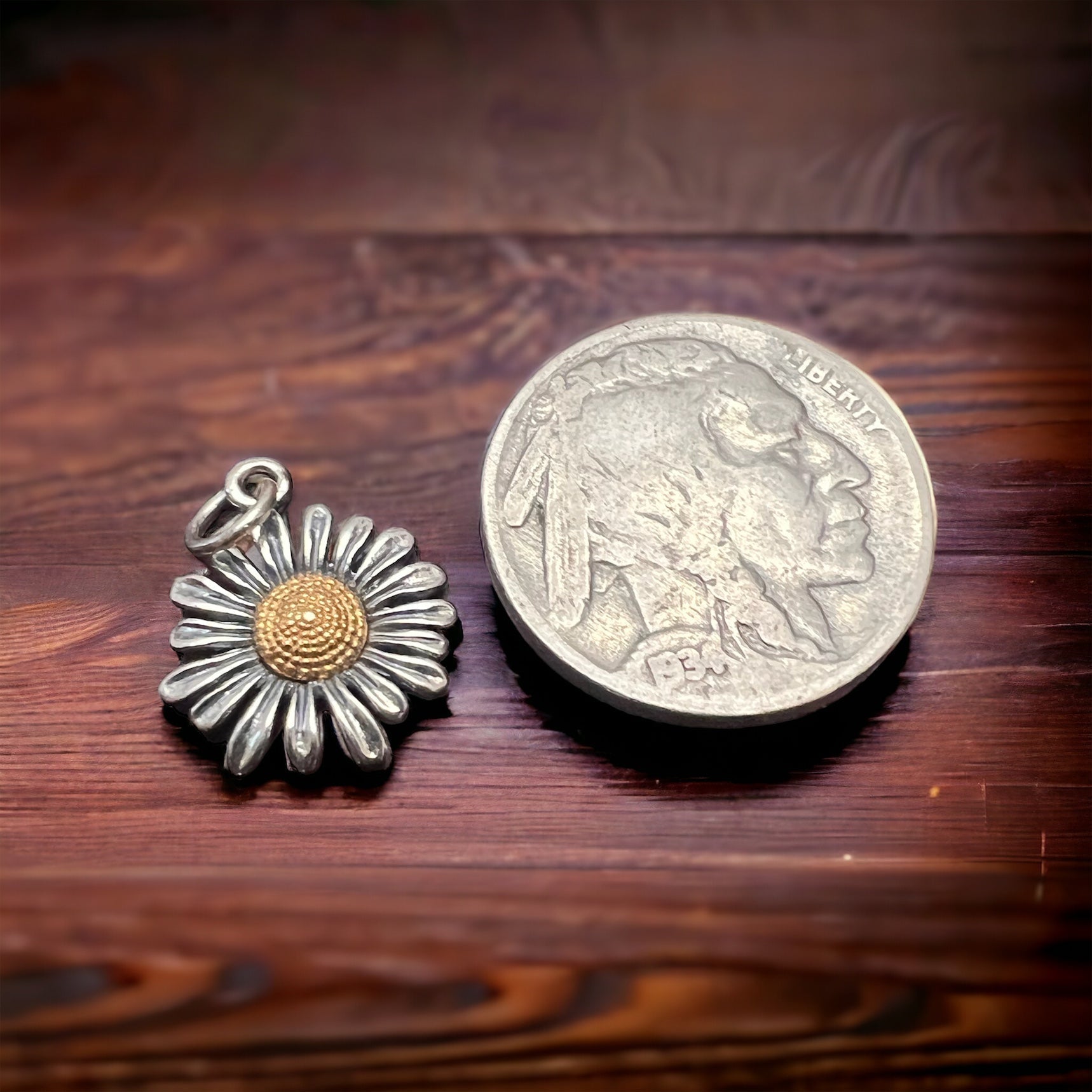 Petite Sterling Silver Daisy with Bronze Charm/Pendant — Two-Tone Floral Western Statement - Rooted & Reckless Co.