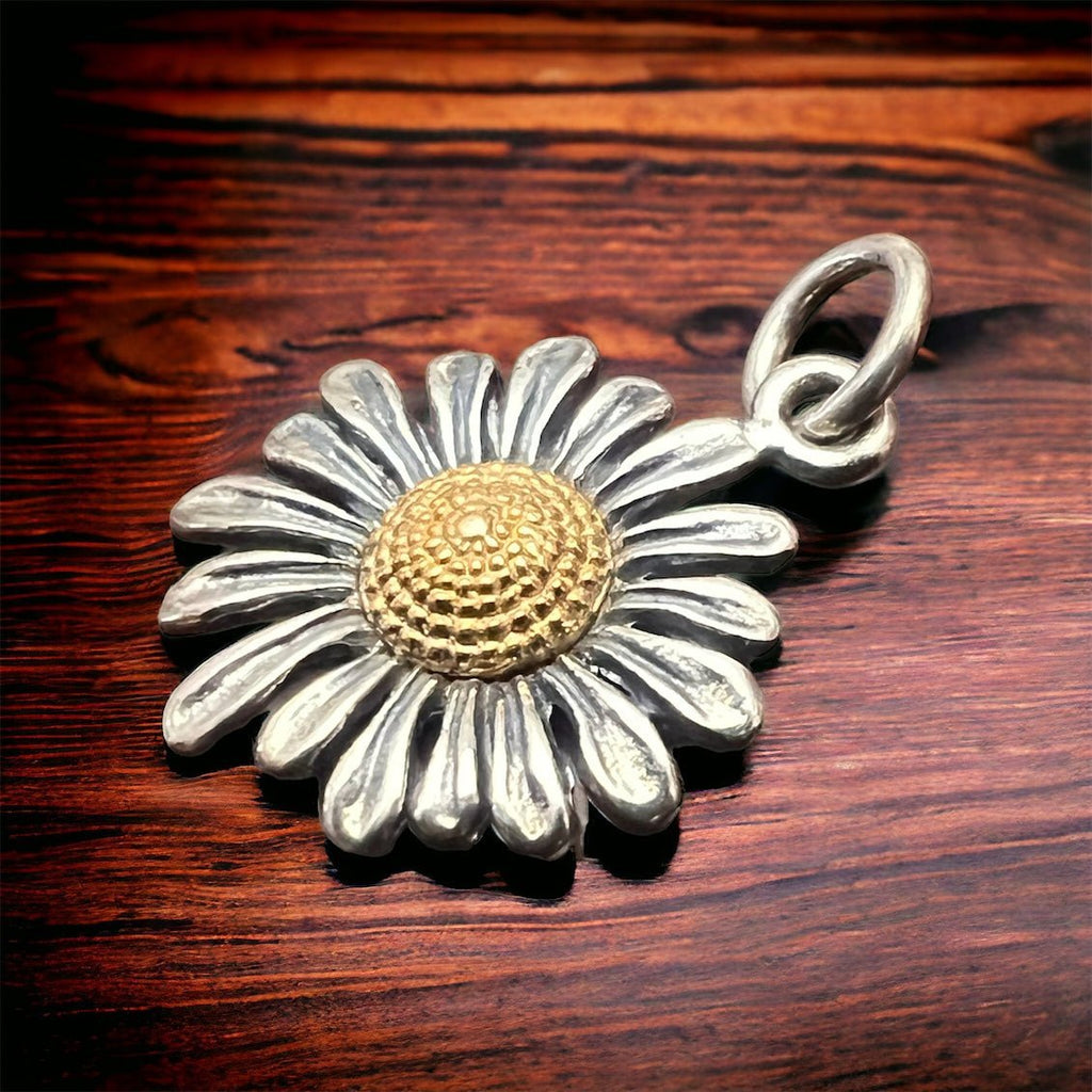 Petite Sterling Silver Daisy with Bronze Charm/Pendant — Two-Tone Floral Western Statement - Rooted & Reckless Co.