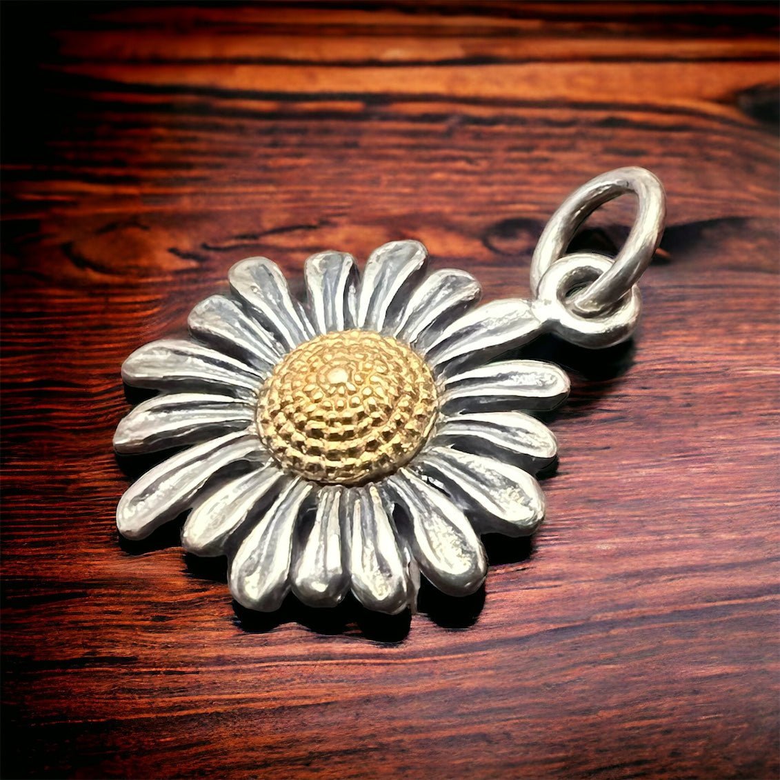 Petite Sterling Silver Daisy with Bronze Charm/Pendant — Two-Tone Floral Western Statement - Rooted & Reckless Co.