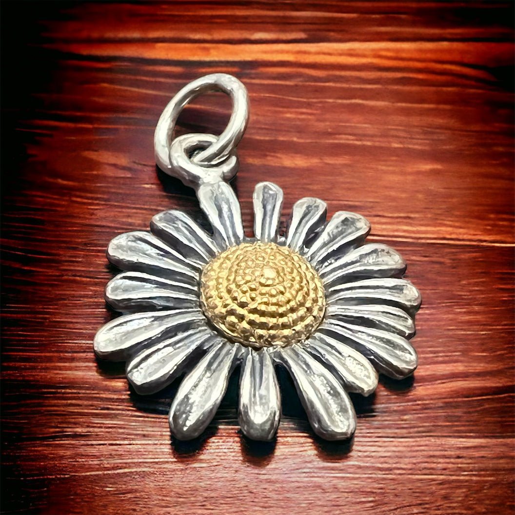 Petite Sterling Silver Daisy with Bronze Charm/Pendant — Two-Tone Floral Western Statement - Rooted & Reckless Co.