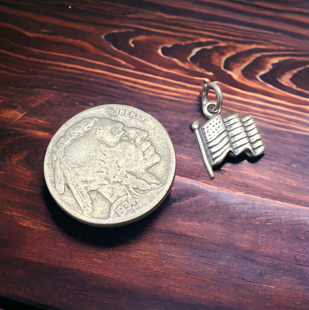 🇺🇸 Petite Sterling Silver "USA Flag" Charm/Pendant — Patriotic Western Americana - Rooted & Reckless Co.