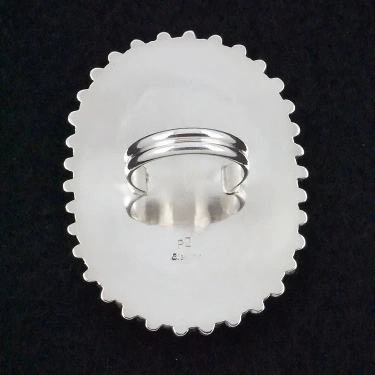 Philena Byjoe Navajo Sterling Silver Cluster Ring with Turquoise — Size 8 (Hallmark PB) - Rooted & Reckless Co.