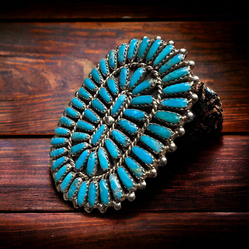 Philena Byjoe Navajo Sterling Silver Cluster Ring with Turquoise — Size 8 (Hallmark PB) - Rooted & Reckless Co.
