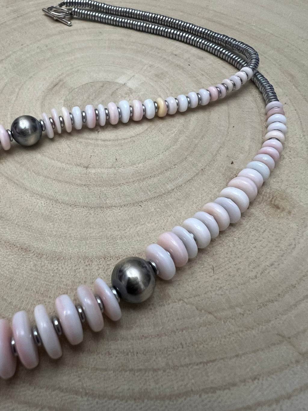 Pink Conch Graduated Necklace with 10mm Sterling Pearl — 22 inch (Handmade in North Texas) - Rooted & Reckless Co.