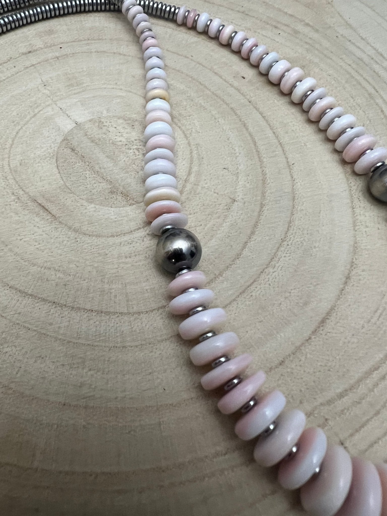 Pink Conch Graduated Necklace with 10mm Sterling Pearl — 22 inch (Handmade in North Texas) - Rooted & Reckless Co.