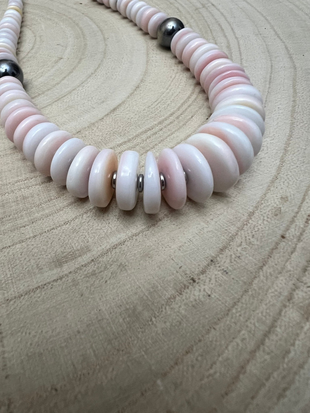 Pink Conch Graduated Necklace with 10mm Sterling Pearl — 22 inch (Handmade in North Texas) - Rooted & Reckless Co.