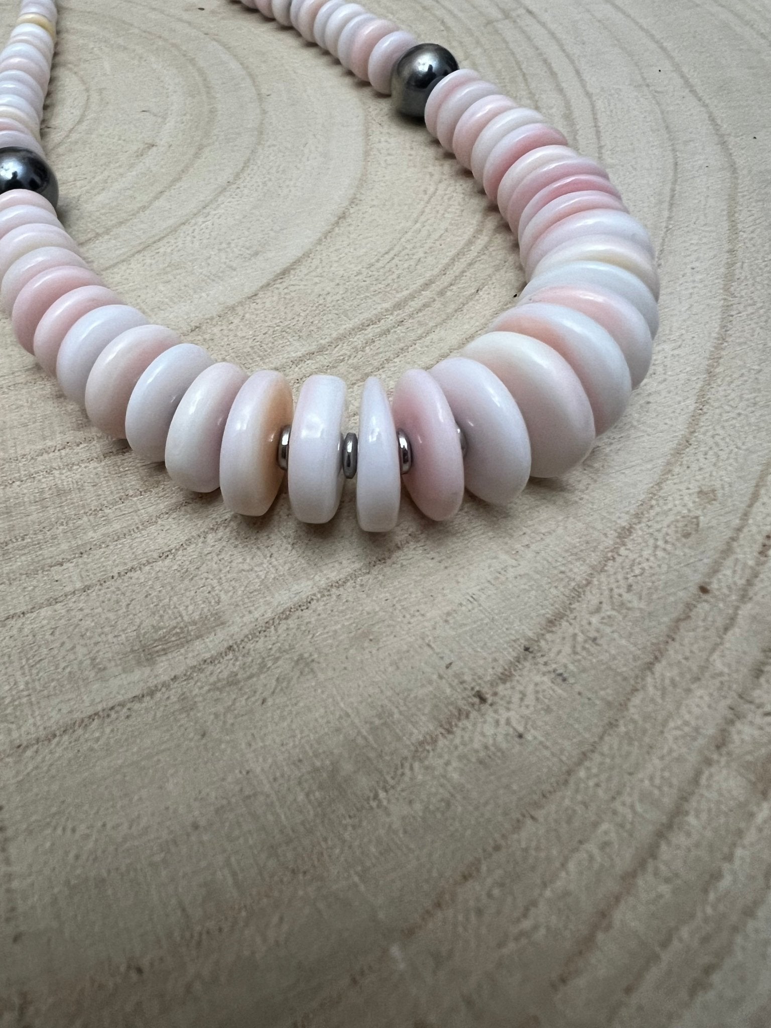 Pink Conch Graduated Necklace with 10mm Sterling Pearl — 22 inch (Handmade in North Texas) - Rooted & Reckless Co.