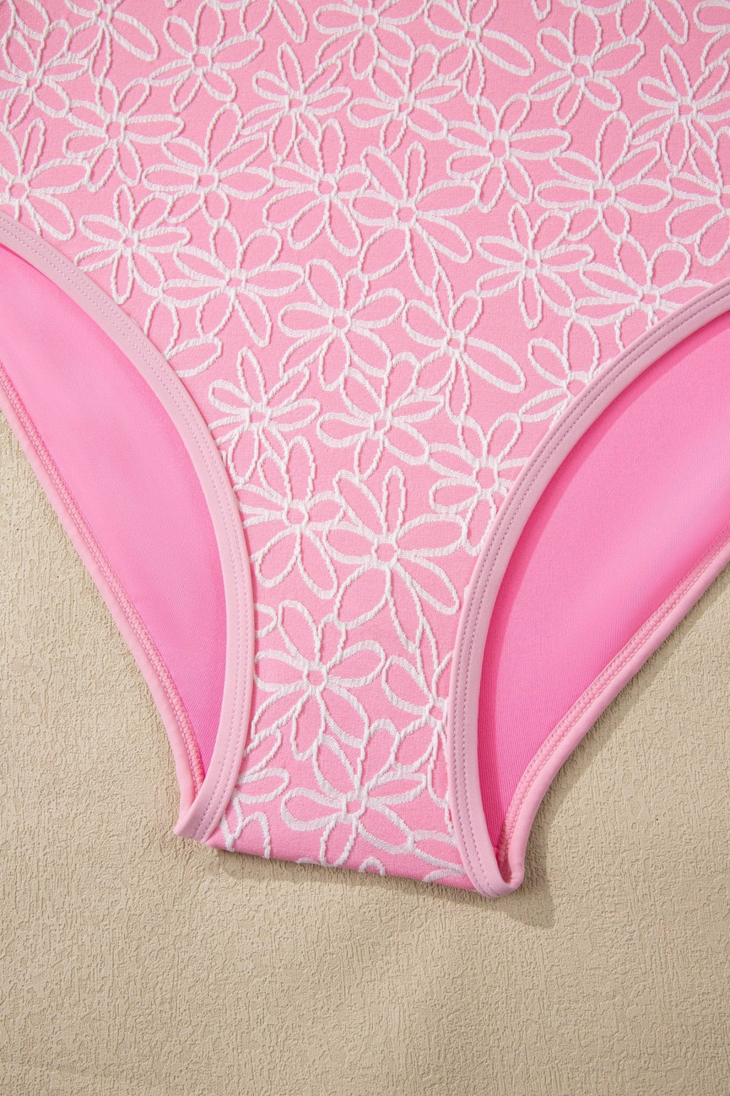 Pink Corded Flower Texture Spaghetti Straps Halterneck One Piece Swimsuit - Rooted & Reckless Co.