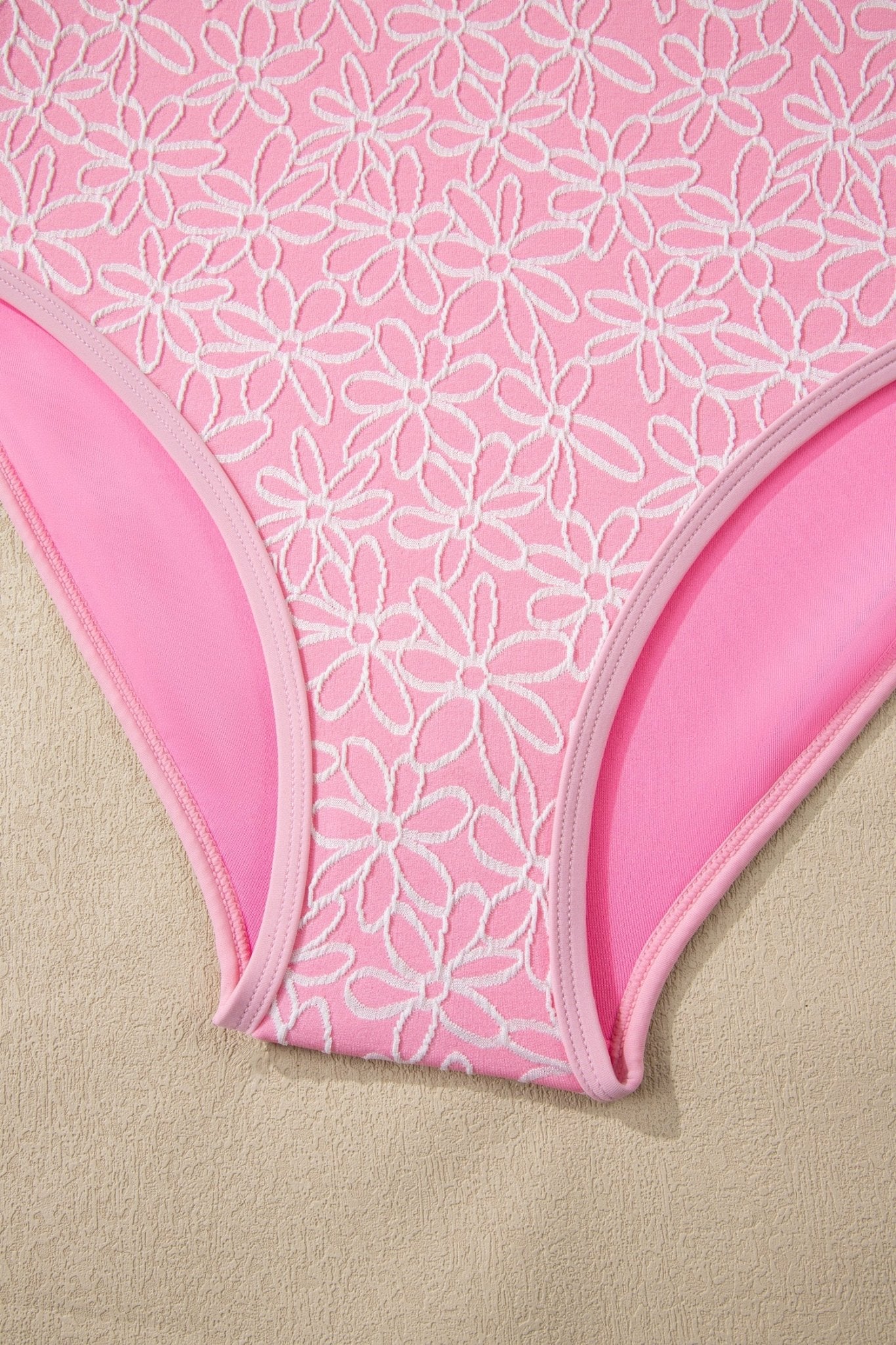 Pink Corded Flower Texture Spaghetti Straps Halterneck One Piece Swimsuit - Rooted & Reckless Co.