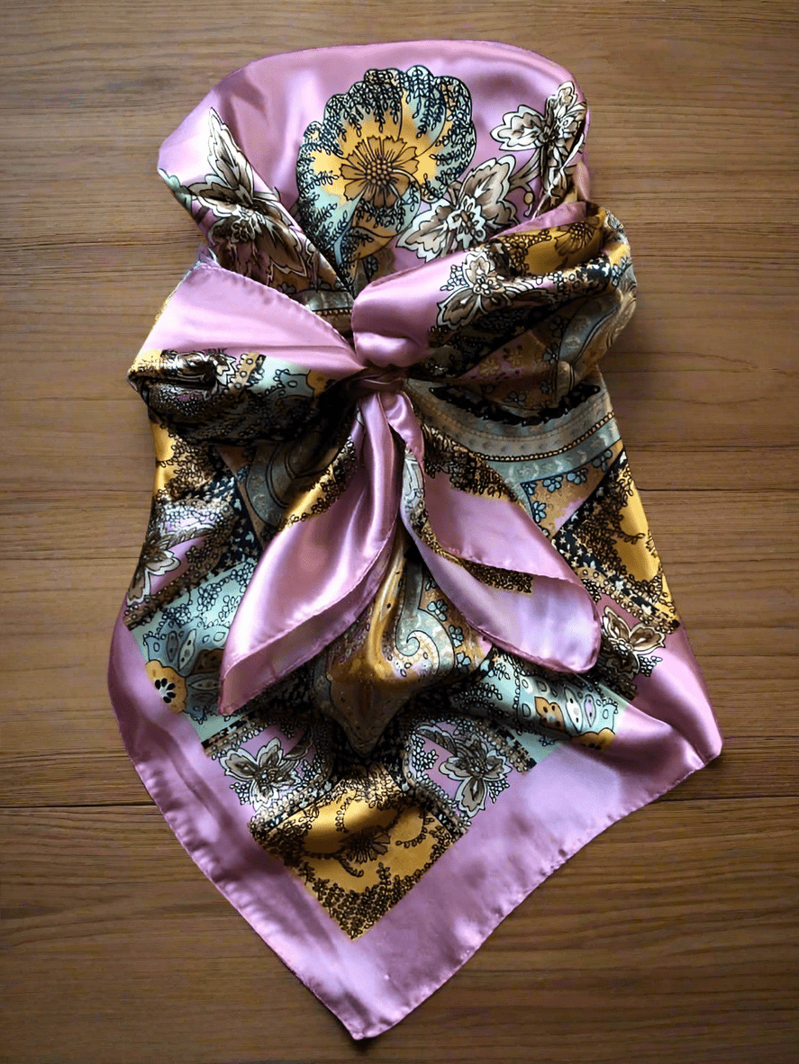 Pink & Gold Paisley Wild Rag — 36" Silky Polyester Western Scarf - Rooted & Reckless Co.