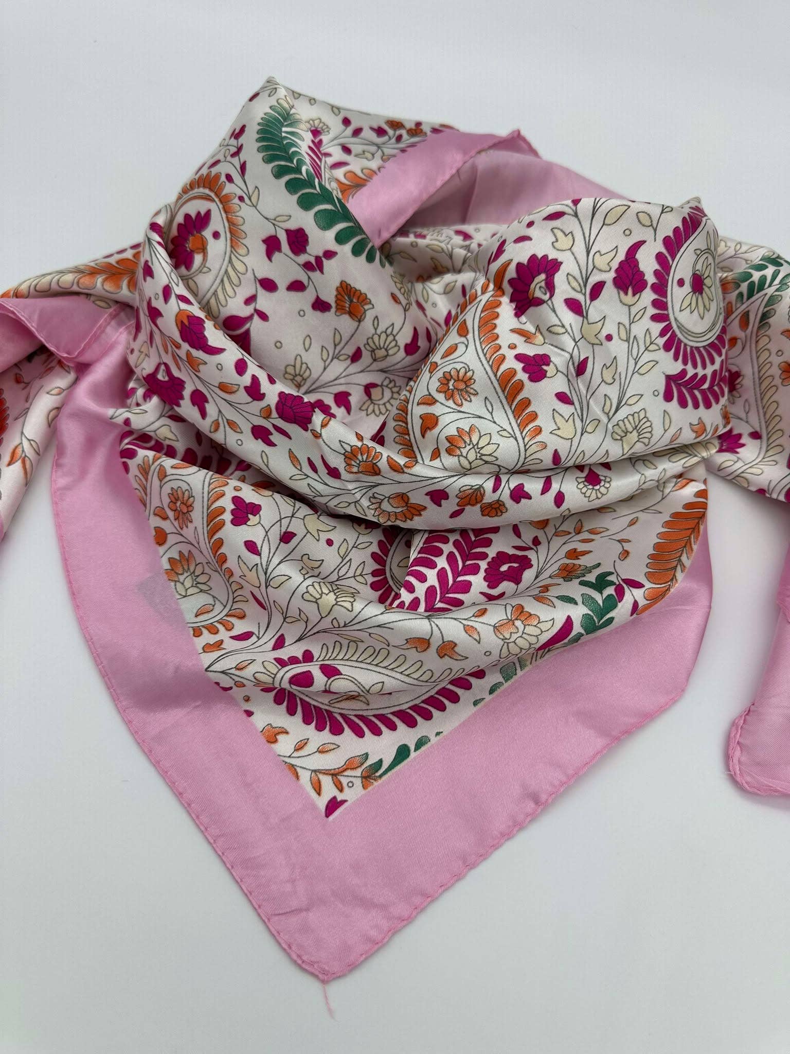 Pink & Green Paisley Floral Wild Rag — 36" Poly Satin Western Scarf - Rooted & Reckless Co.