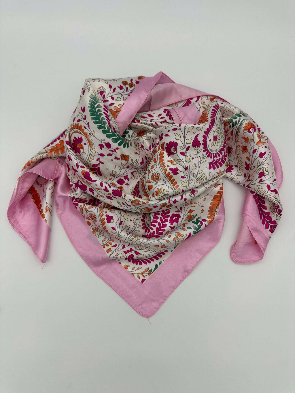 Pink & Green Paisley Floral Wild Rag — 36" Poly Satin Western Scarf - Rooted & Reckless Co.