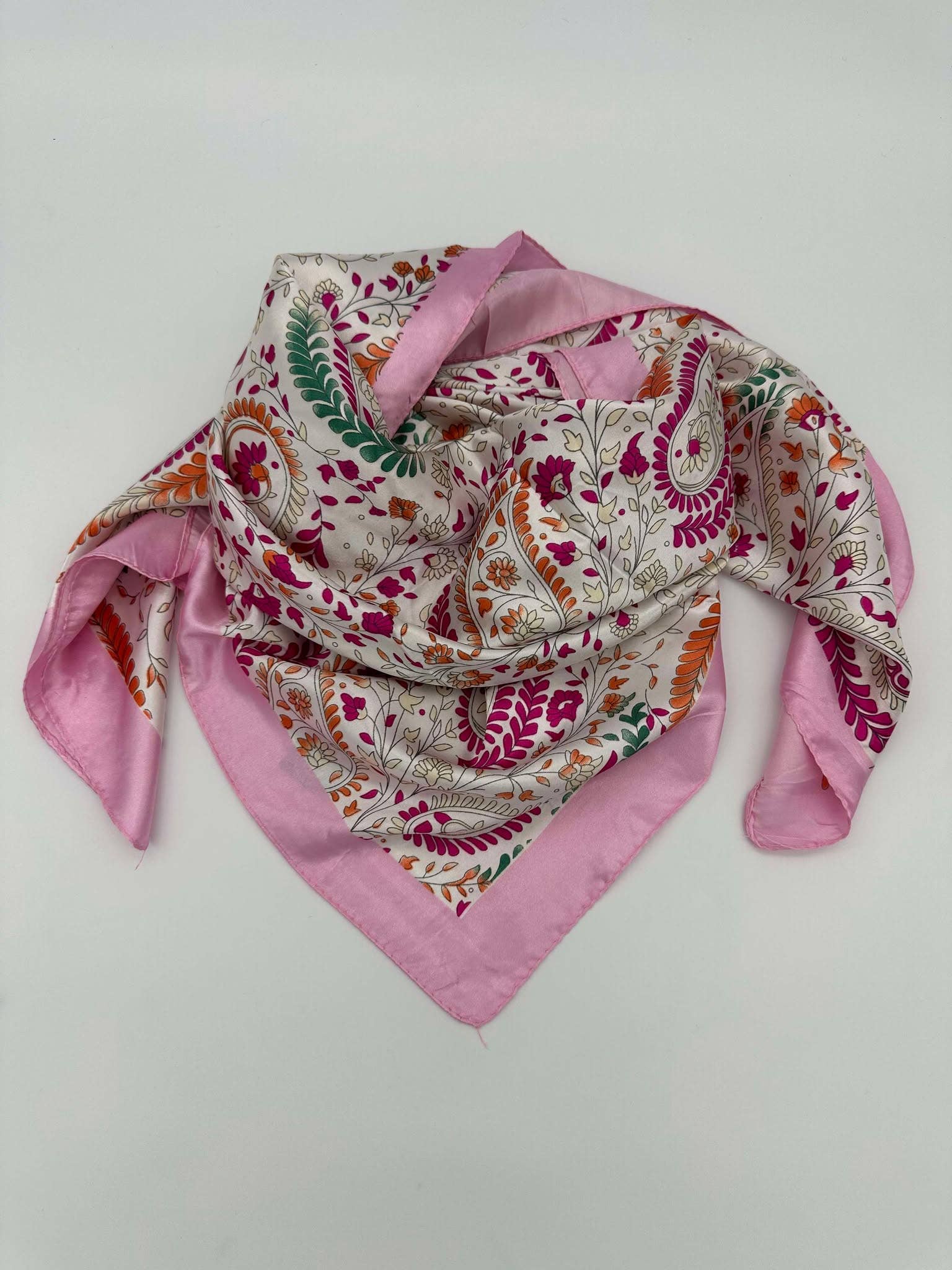 Pink & Green Paisley Floral Wild Rag — 36" Poly Satin Western Scarf - Rooted & Reckless Co.