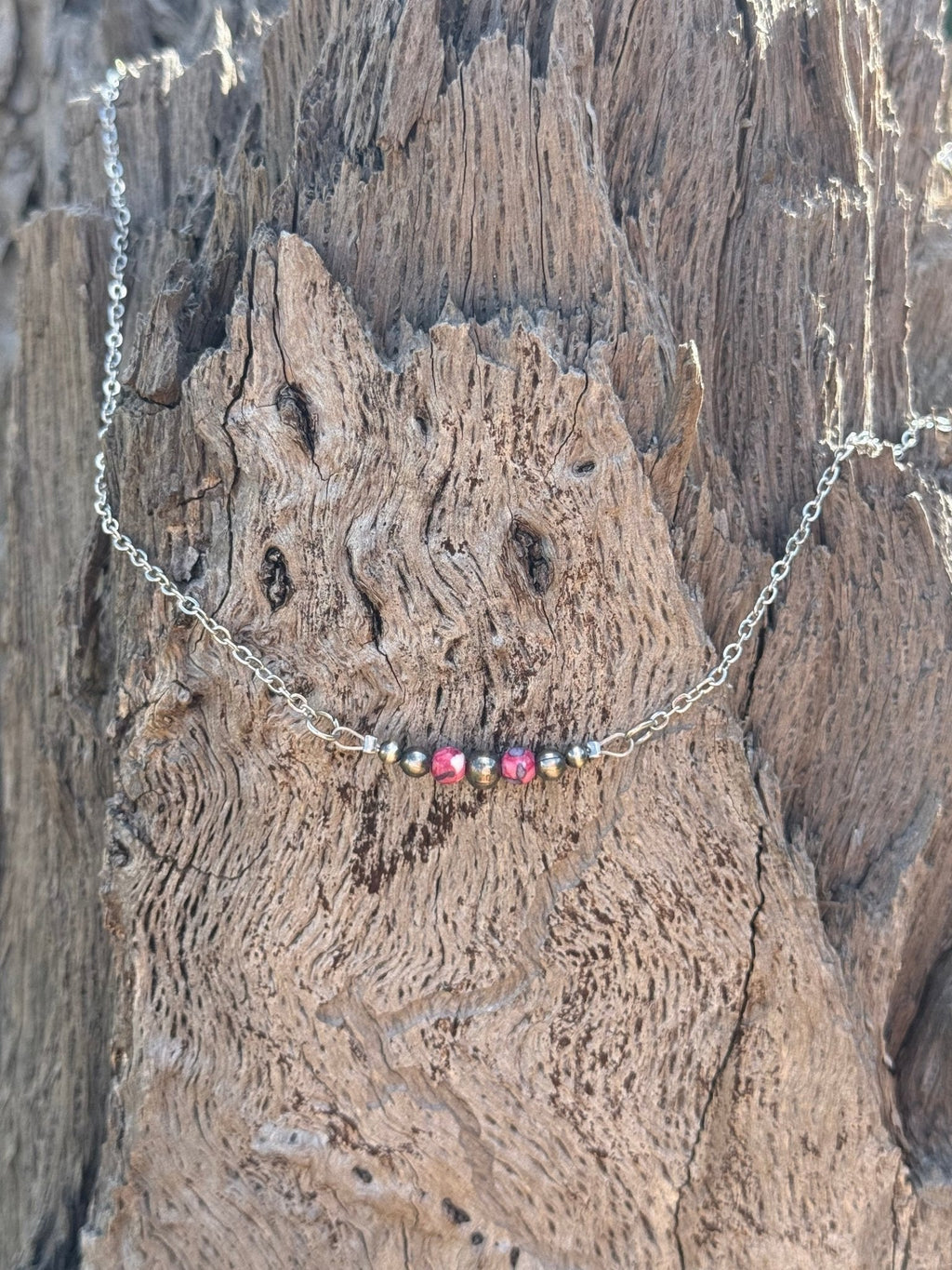 Pink Mosaic Beaded Chain Necklace - Rooted & Reckless Co.