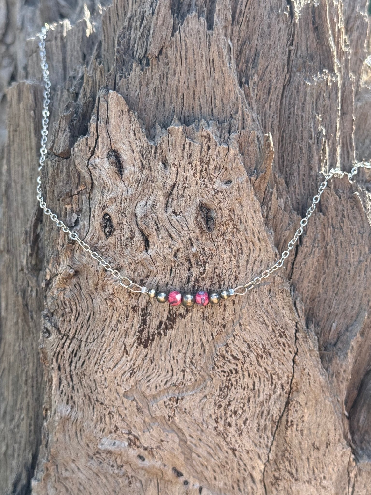 Pink Mosaic Beaded Chain Necklace - Rooted & Reckless Co.