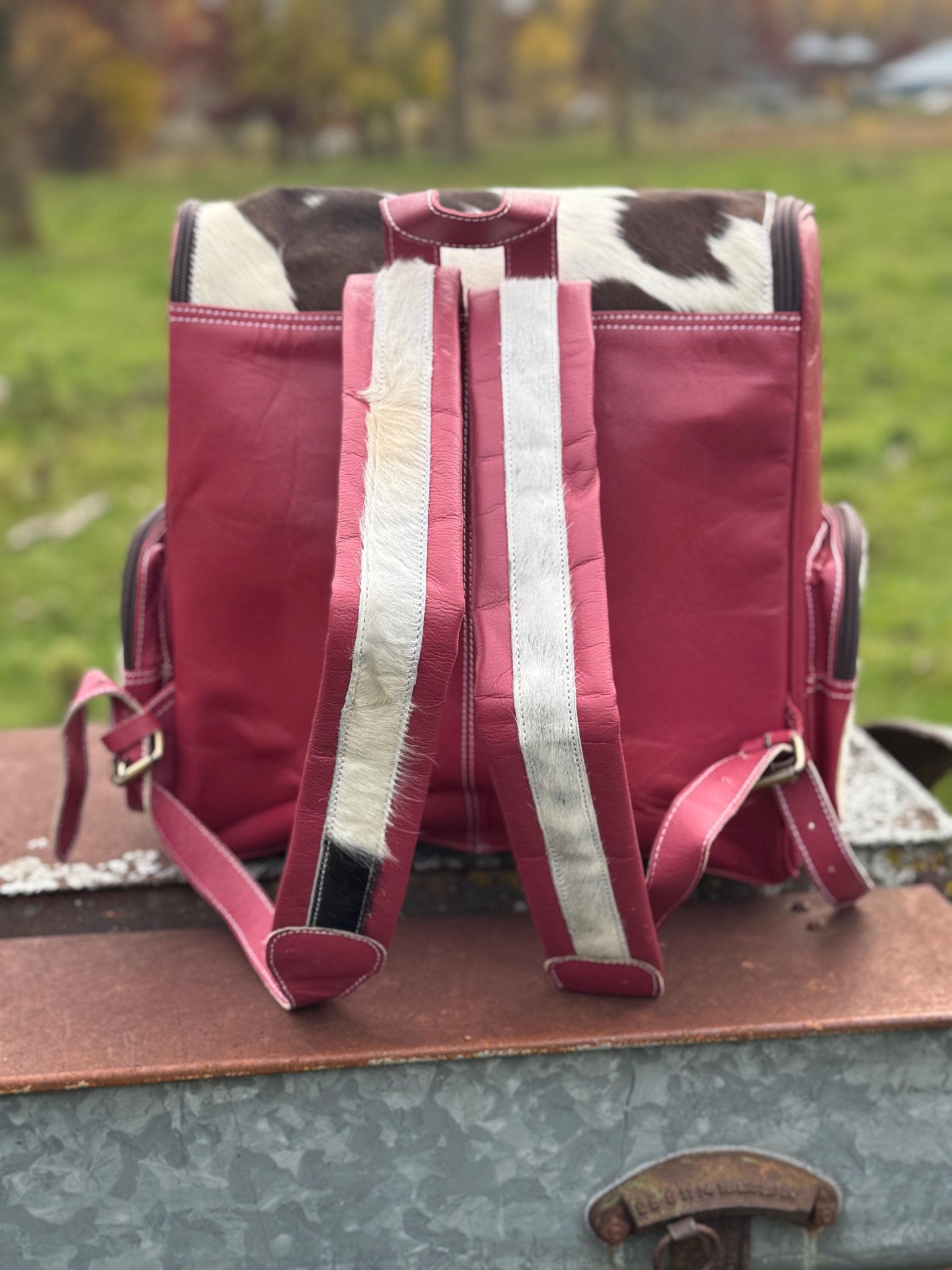 Pink or Turquoise Genuine Western Cowhide Leather Backpack Diaper Bag Personal Item carry-on luggage by Double B Wild Rags - Rooted & Reckless Co.