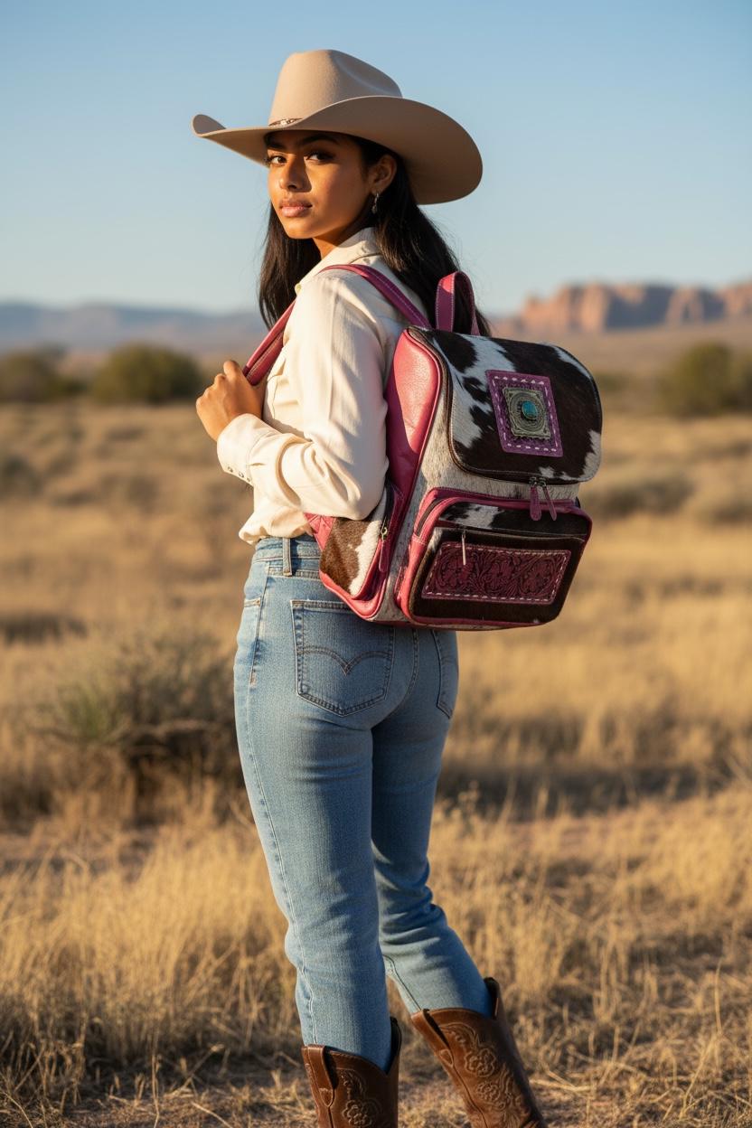 Pink or Turquoise Genuine Western Cowhide Leather Backpack Diaper Bag Personal Item carry-on luggage by Double B Wild Rags - Rooted & Reckless Co.