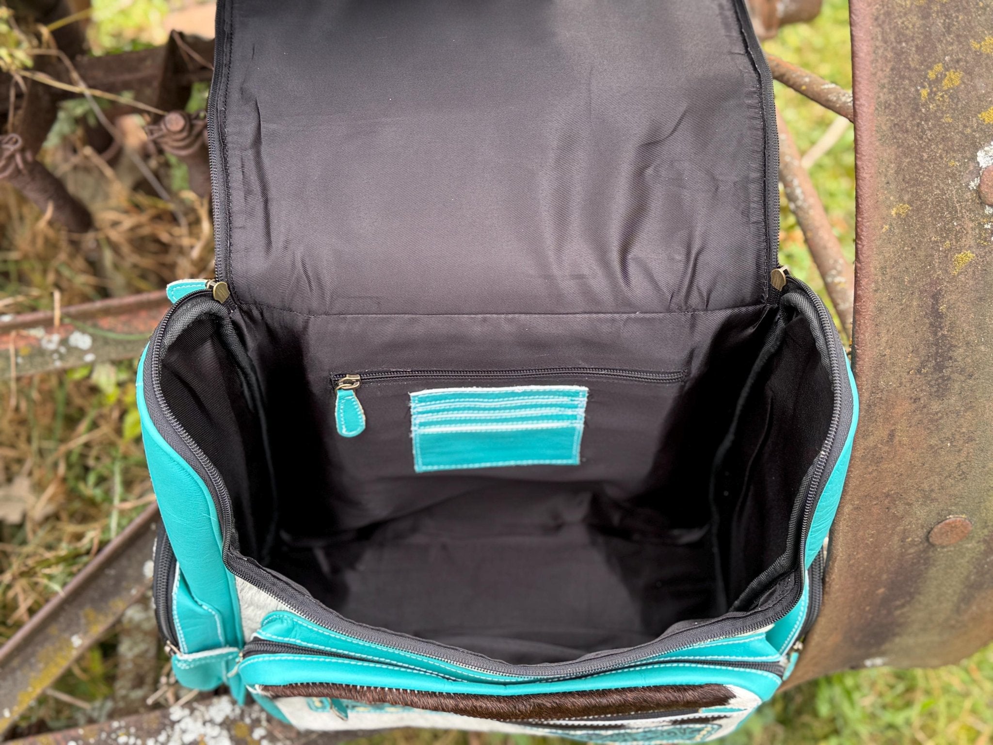 Pink or Turquoise Genuine Western Cowhide Leather Backpack Diaper Bag Personal Item carry-on luggage by Double B Wild Rags - Rooted & Reckless Co.