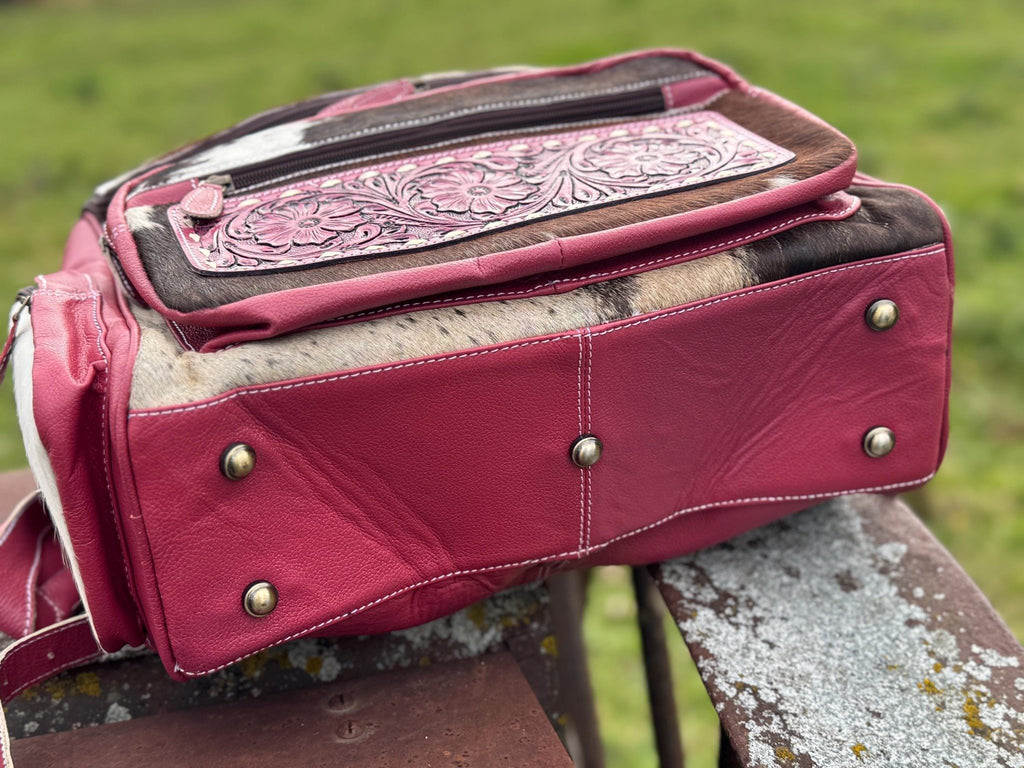Pink or Turquoise Genuine Western Cowhide Leather Backpack Diaper Bag Personal Item carry-on luggage by Double B Wild Rags - Rooted & Reckless Co.