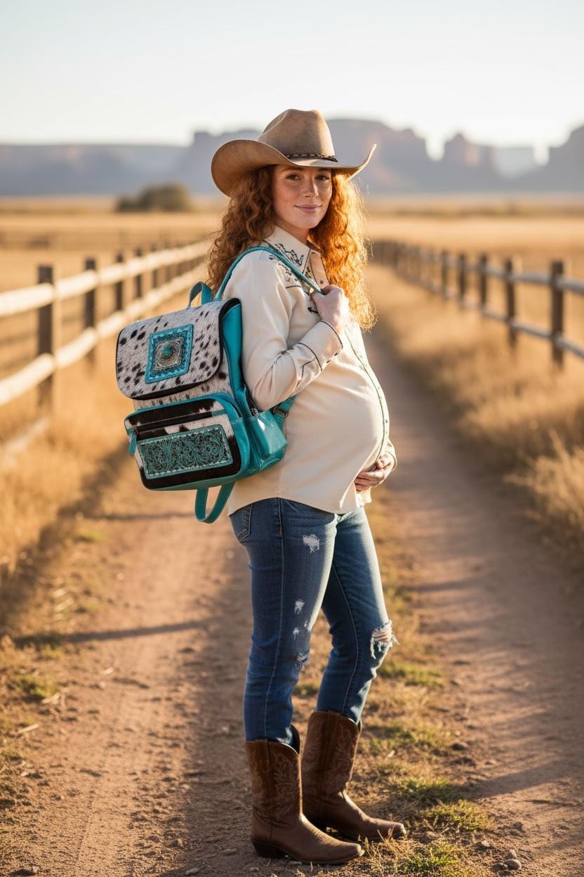 Pink or Turquoise Genuine Western Cowhide Leather Backpack Diaper Bag Personal Item carry-on luggage by Double B Wild Rags - Rooted & Reckless Co.