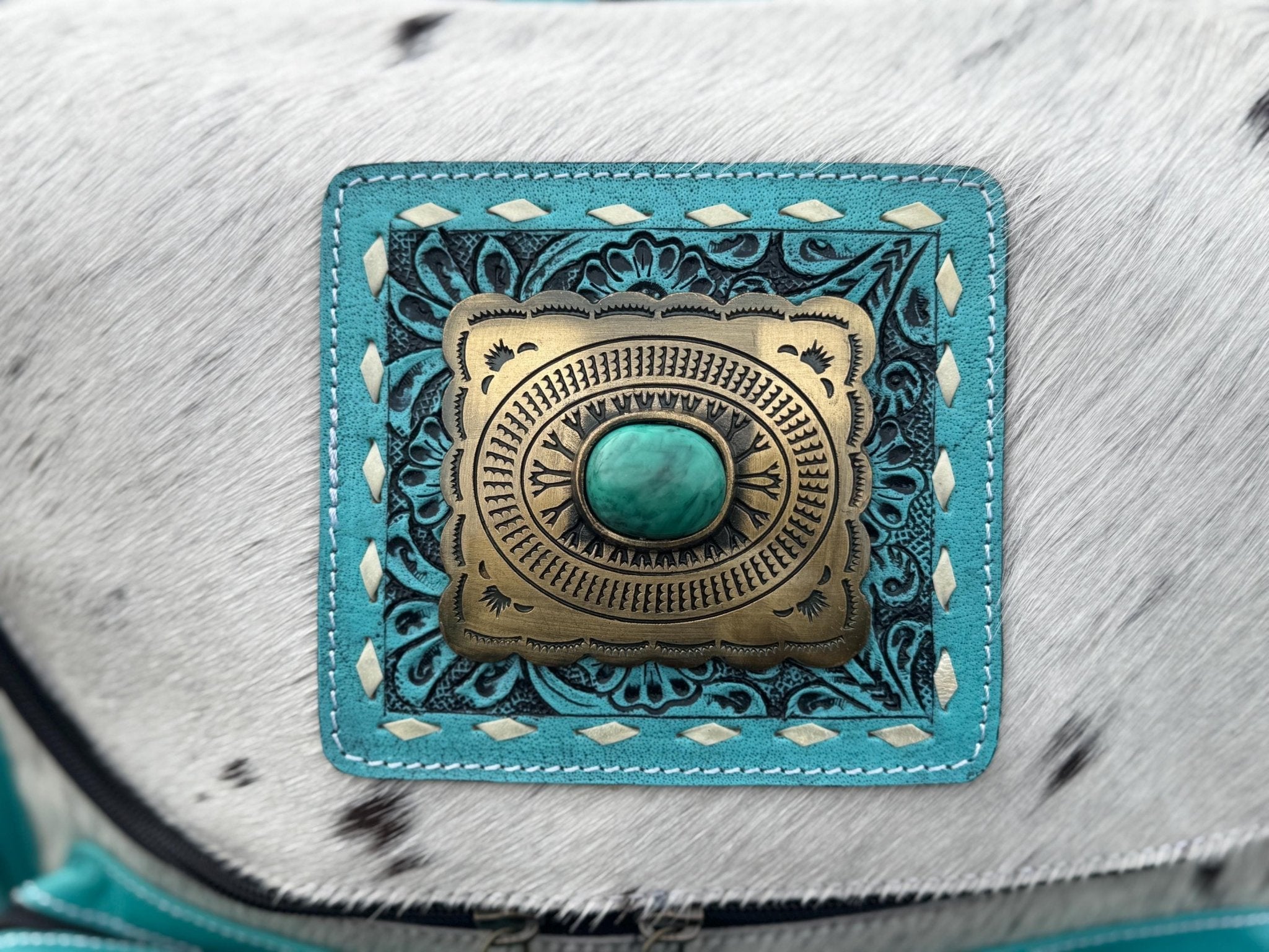 Pink or Turquoise Genuine Western Cowhide Leather Backpack Diaper Bag Personal Item carry-on luggage by Double B Wild Rags - Rooted & Reckless Co.