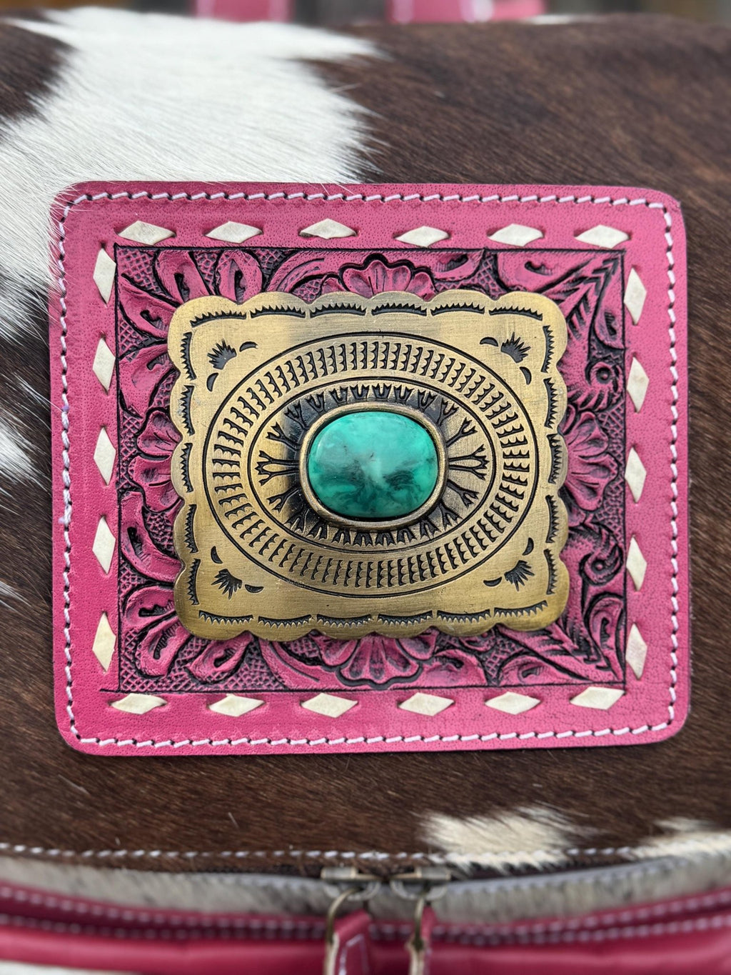Pink or Turquoise Genuine Western Cowhide Leather Backpack Diaper Bag Personal Item carry-on luggage by Double B Wild Rags - Rooted & Reckless Co.