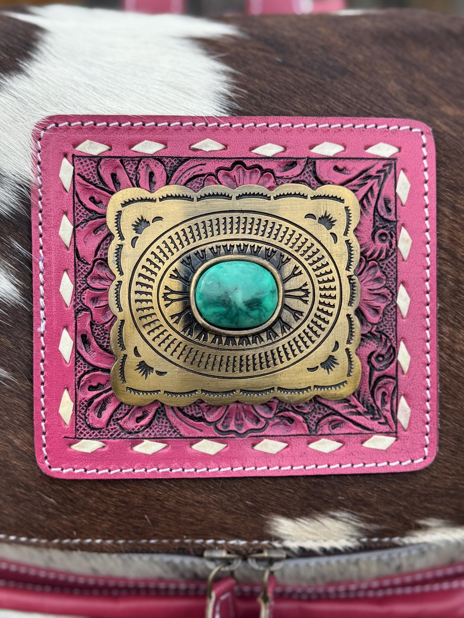 Pink or Turquoise Genuine Western Cowhide Leather Backpack Diaper Bag Personal Item carry-on luggage by Double B Wild Rags - Rooted & Reckless Co.