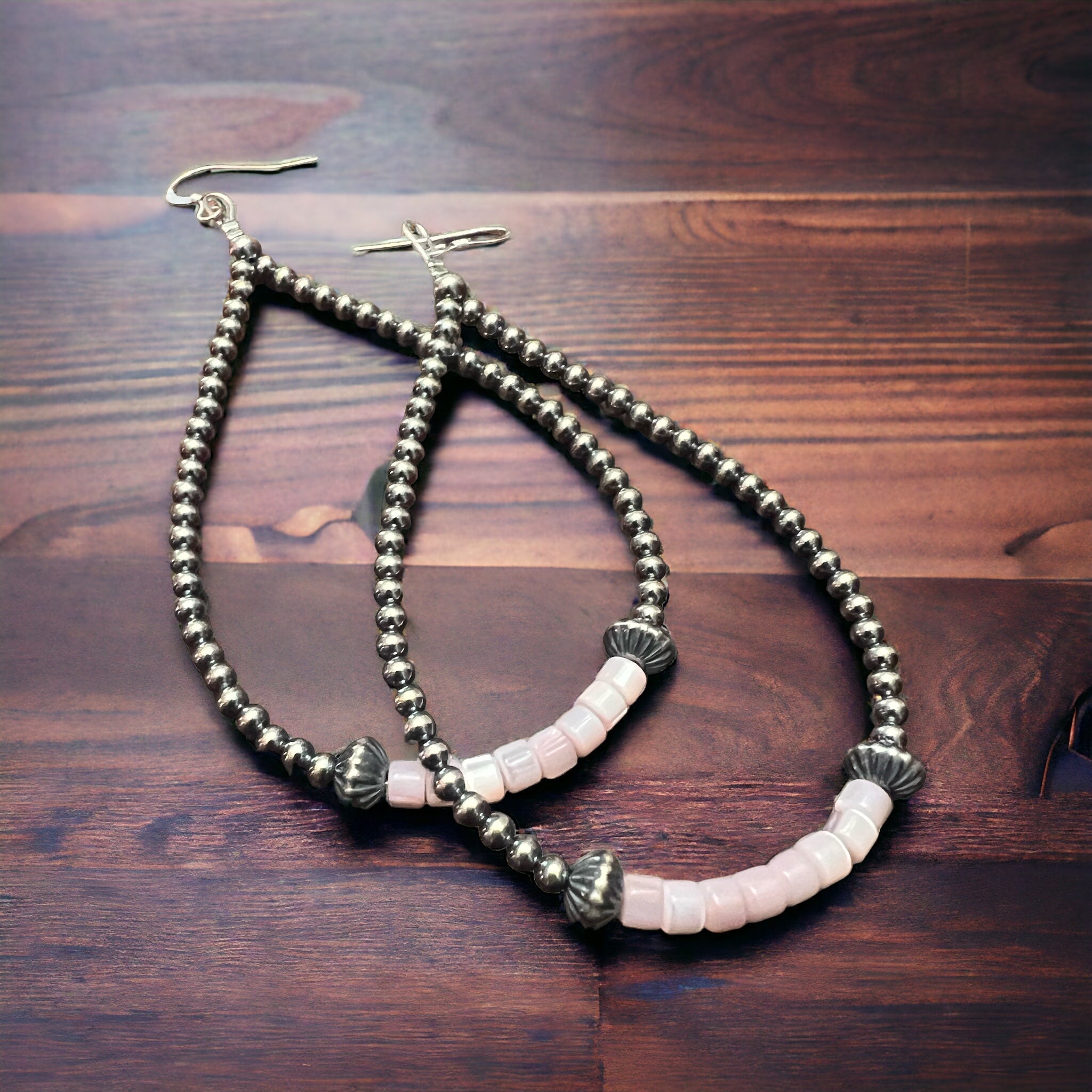 Pink Shell & Sterling Pearl Dangle Earrings — 3 1/2 inch Drop (Spring/Summer) - Rooted & Reckless Co.