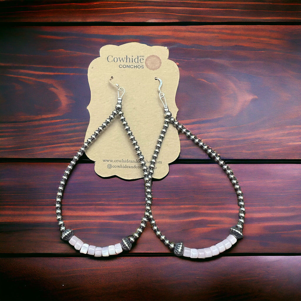 Pink Shell & Sterling Pearl Dangle Earrings — 3 1/2 inch Drop (Spring/Summer) - Rooted & Reckless Co.
