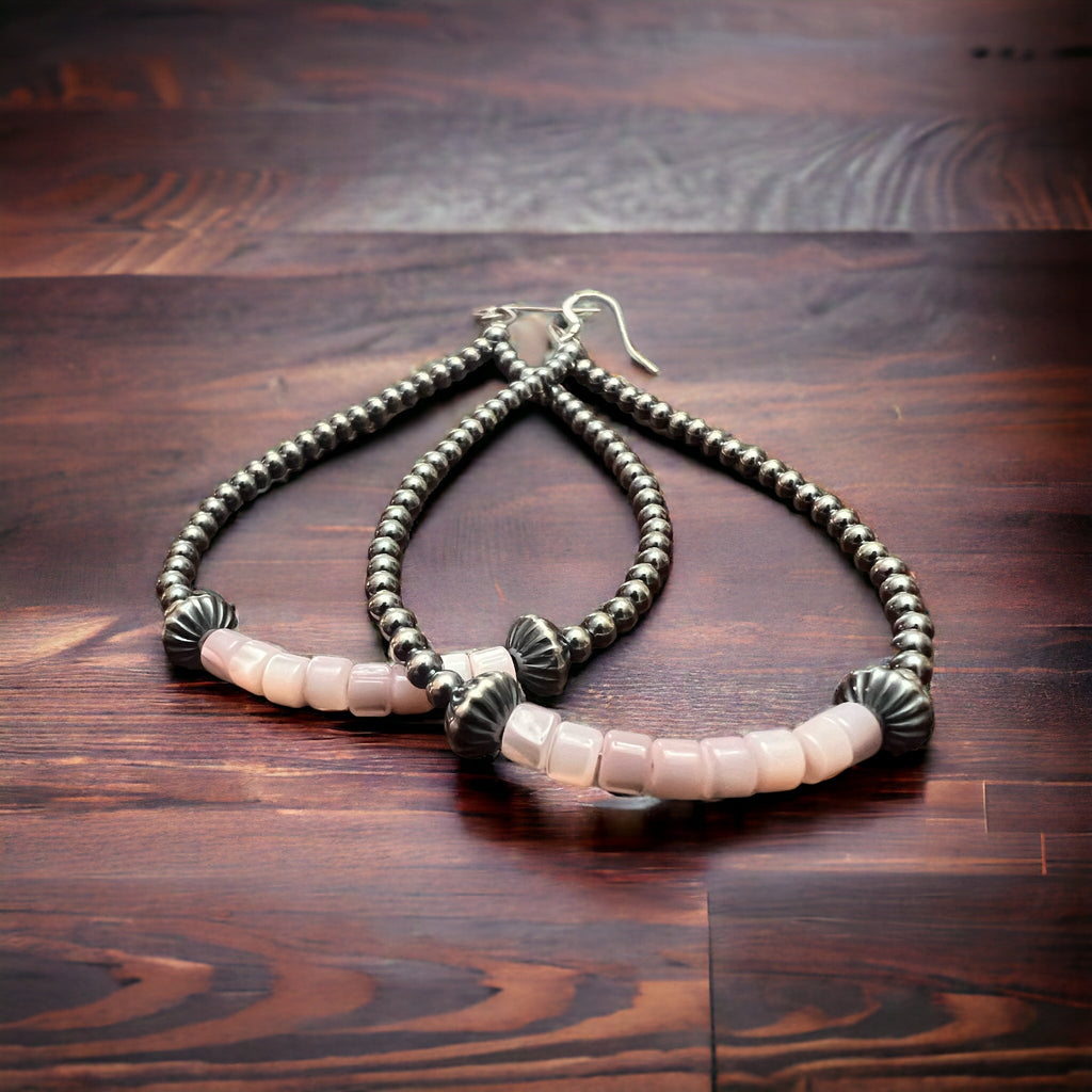 Pink Shell & Sterling Pearl Dangle Earrings — 3 1/2 inch Drop (Spring/Summer) - Rooted & Reckless Co.