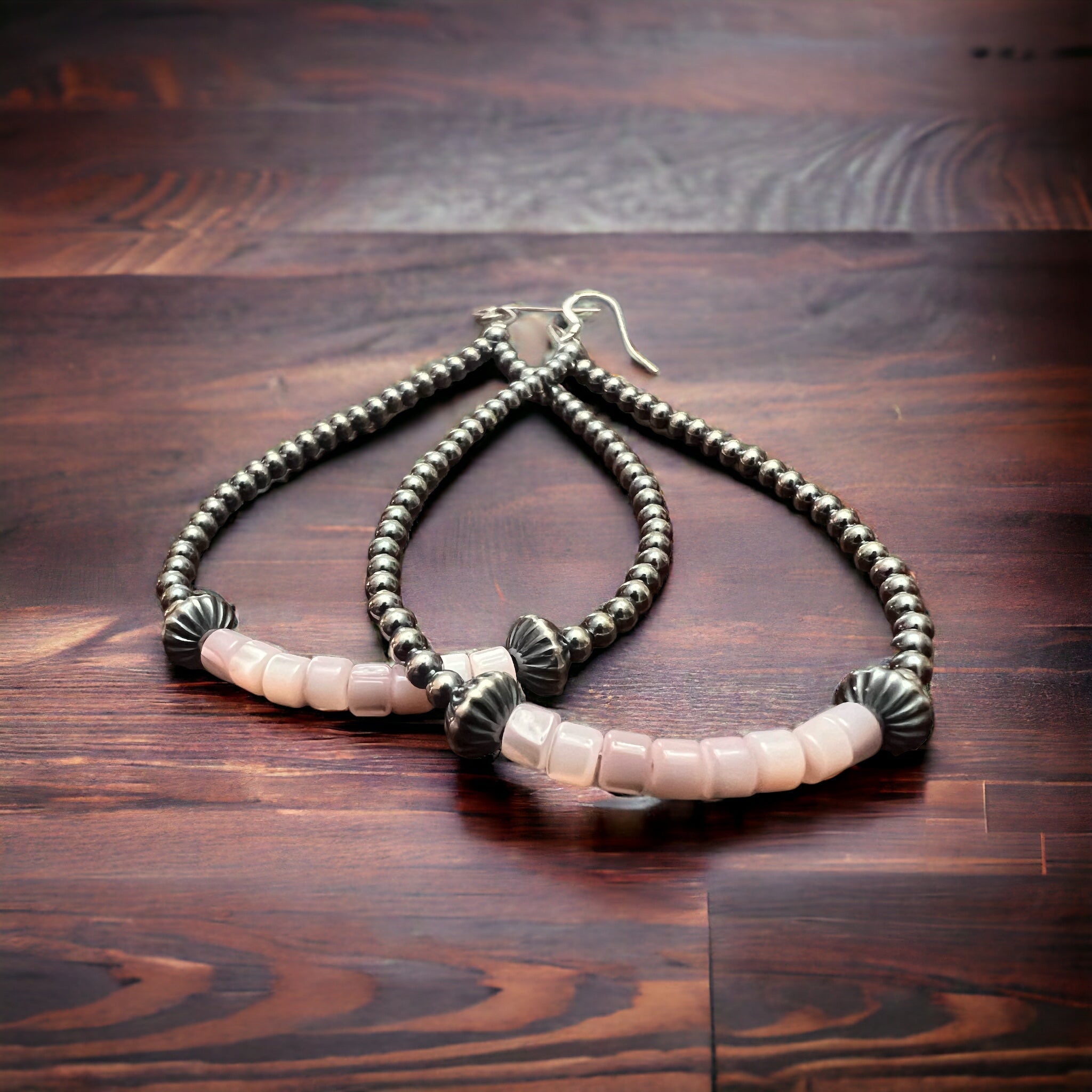 Pink Shell & Sterling Pearl Dangle Earrings — 3 1/2 inch Drop (Spring/Summer) - Rooted & Reckless Co.