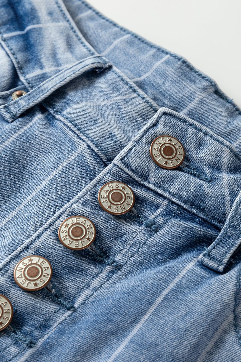 Pinstripe Denim Buttoned Wide Leg Jeans - Rooted & Reckless Co.
