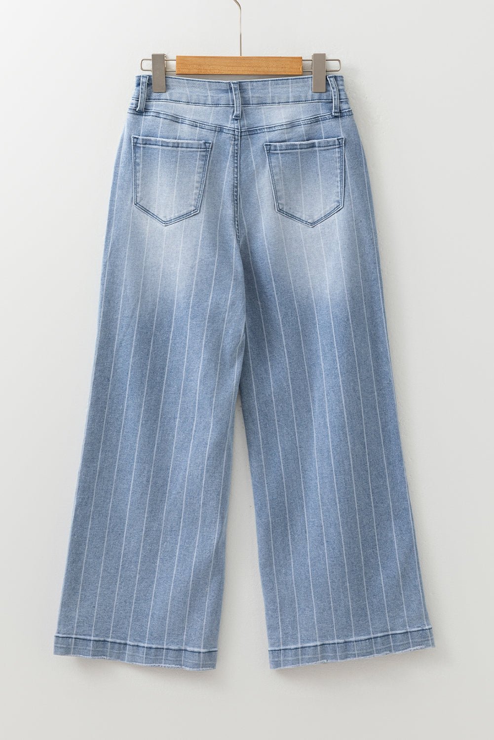 Pinstripe Denim Buttoned Wide Leg Jeans - Rooted & Reckless Co.