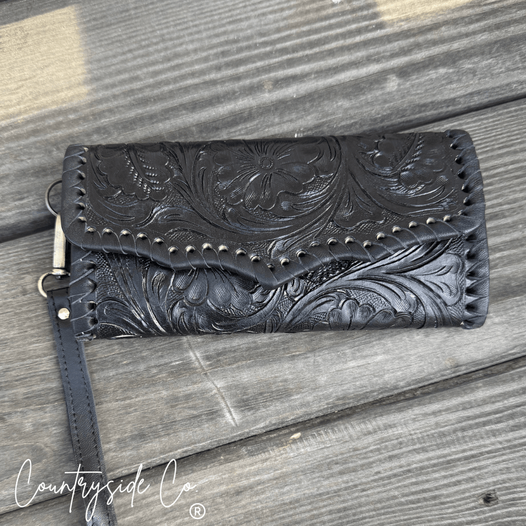 Piper Tooled Leather Wallet Wristlet - Rooted & Reckless Co.