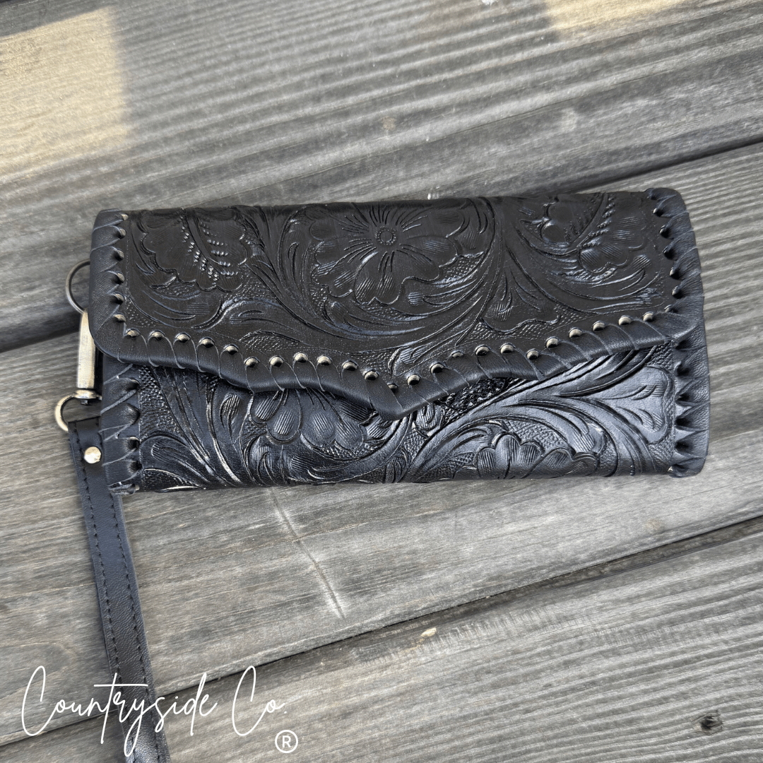 Piper Tooled Leather Wallet Wristlet - Rooted & Reckless Co.