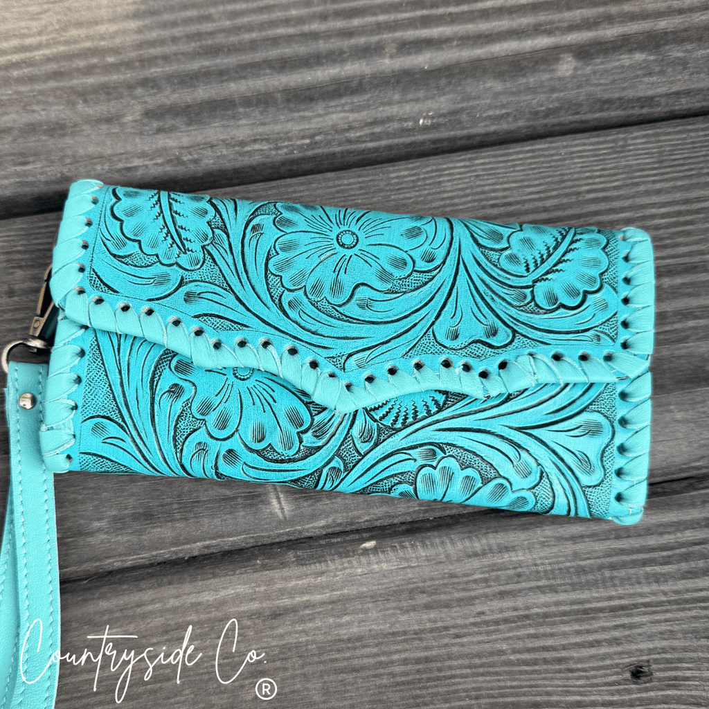 Piper Tooled Leather Wallet Wristlet - Rooted & Reckless Co.