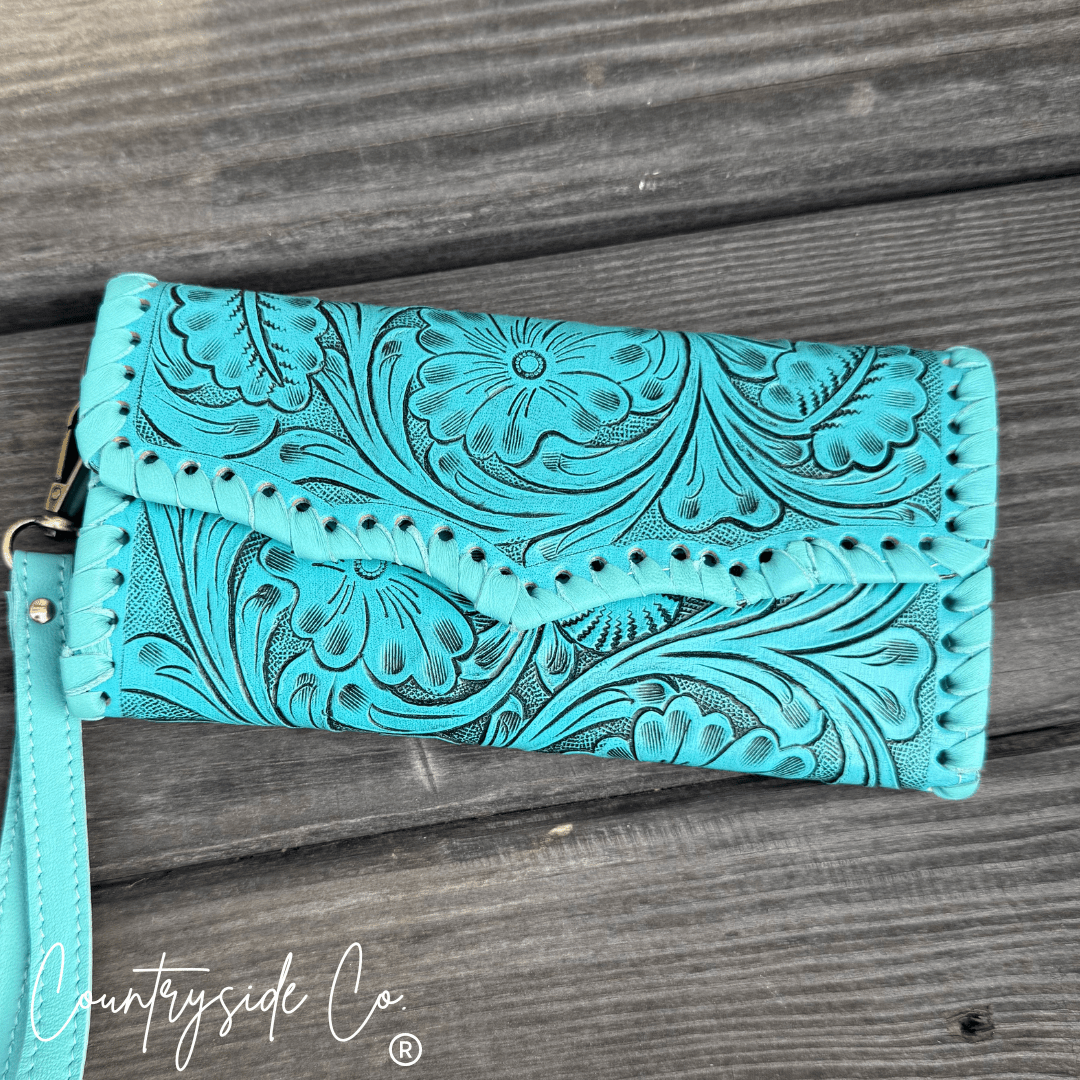 Piper Tooled Leather Wallet Wristlet - Rooted & Reckless Co.