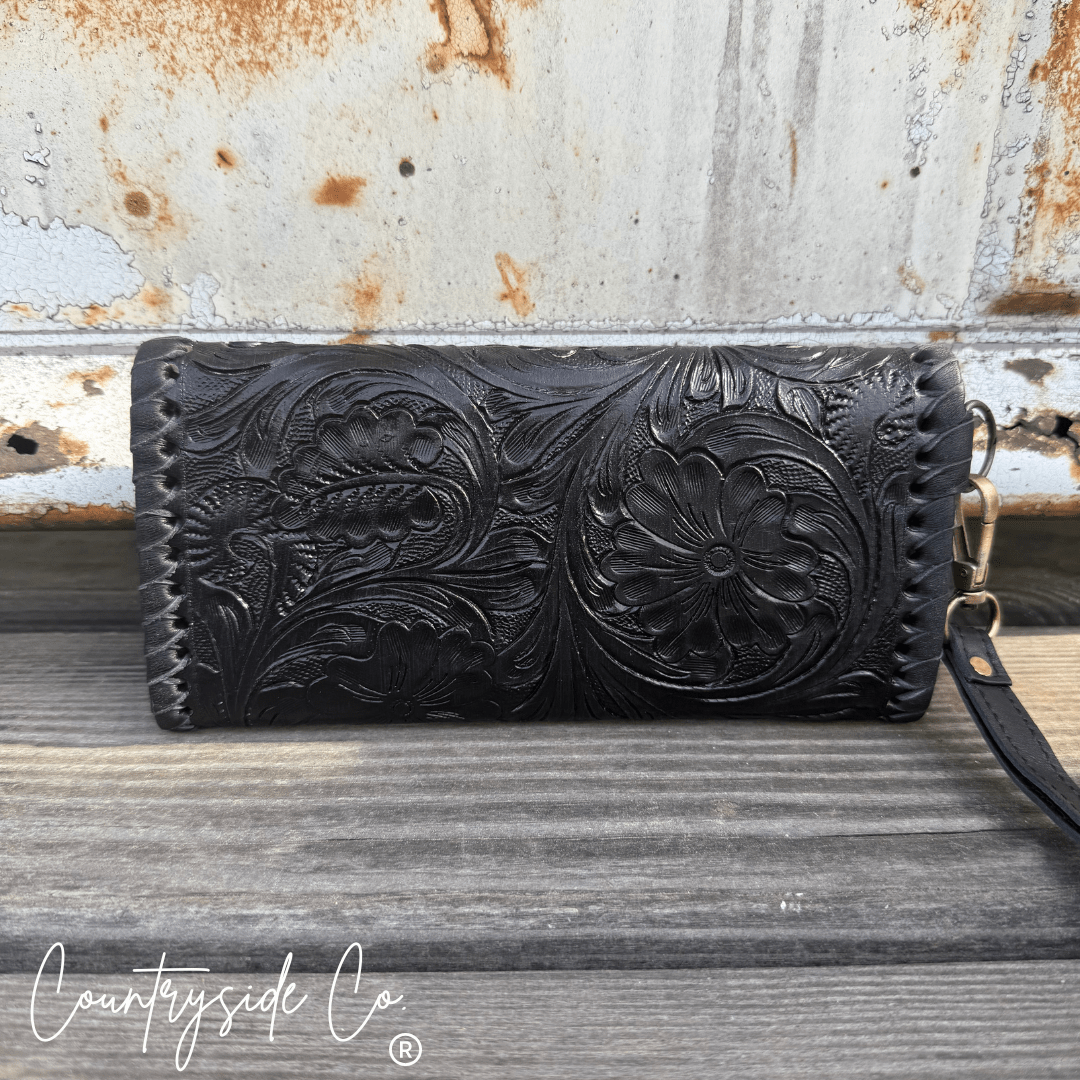 Piper Tooled Leather Wallet Wristlet - Rooted & Reckless Co.