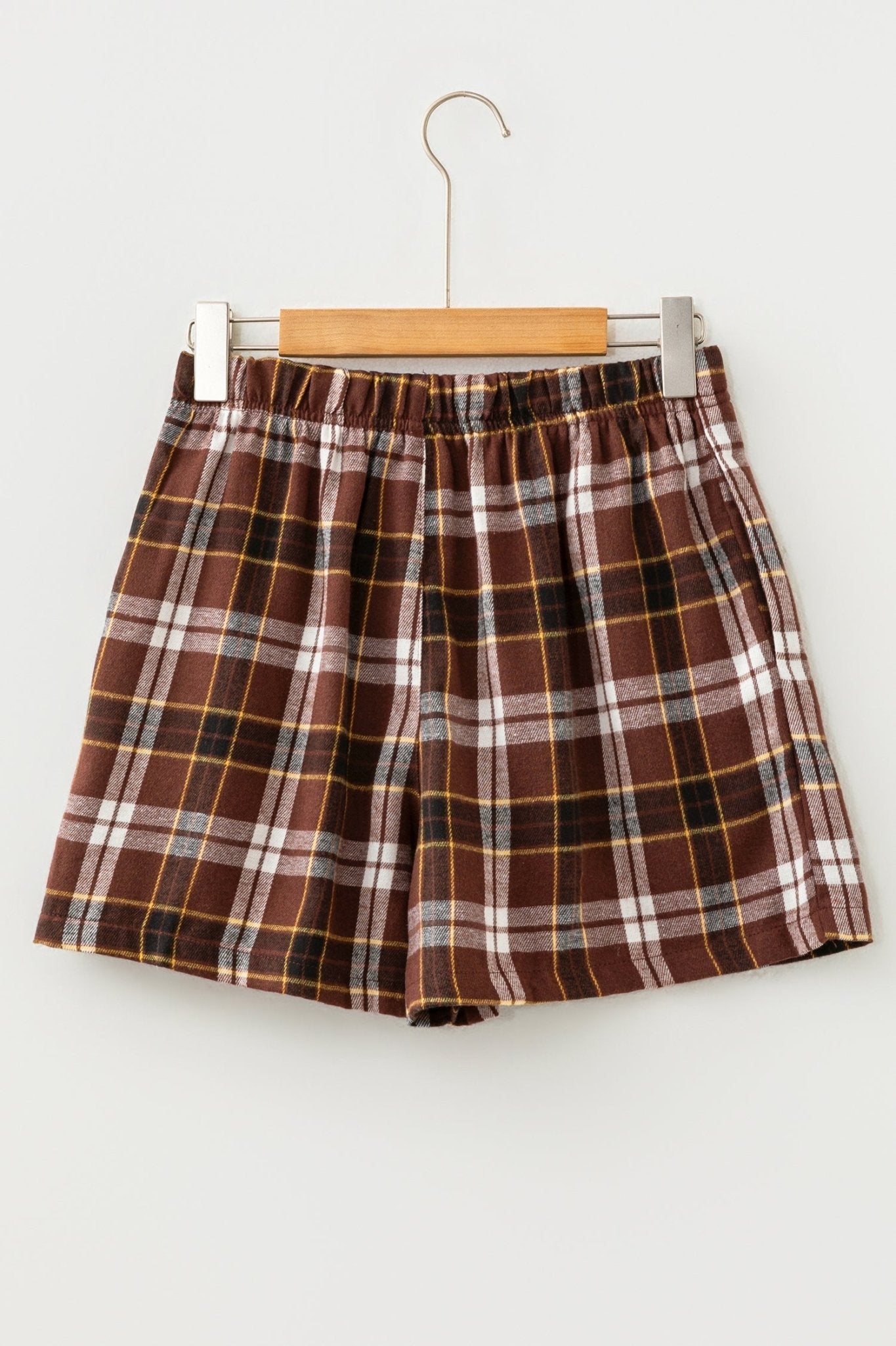 Plaid Button Front Elastic Waist Shorts - Rooted & Reckless Co.