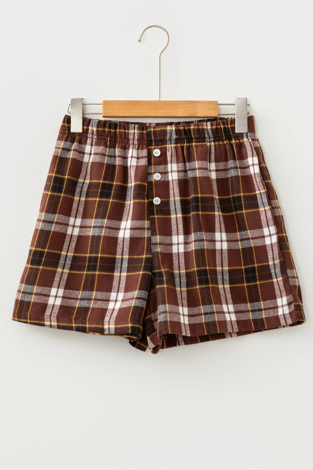 Plaid Button Front Elastic Waist Shorts - Rooted & Reckless Co.